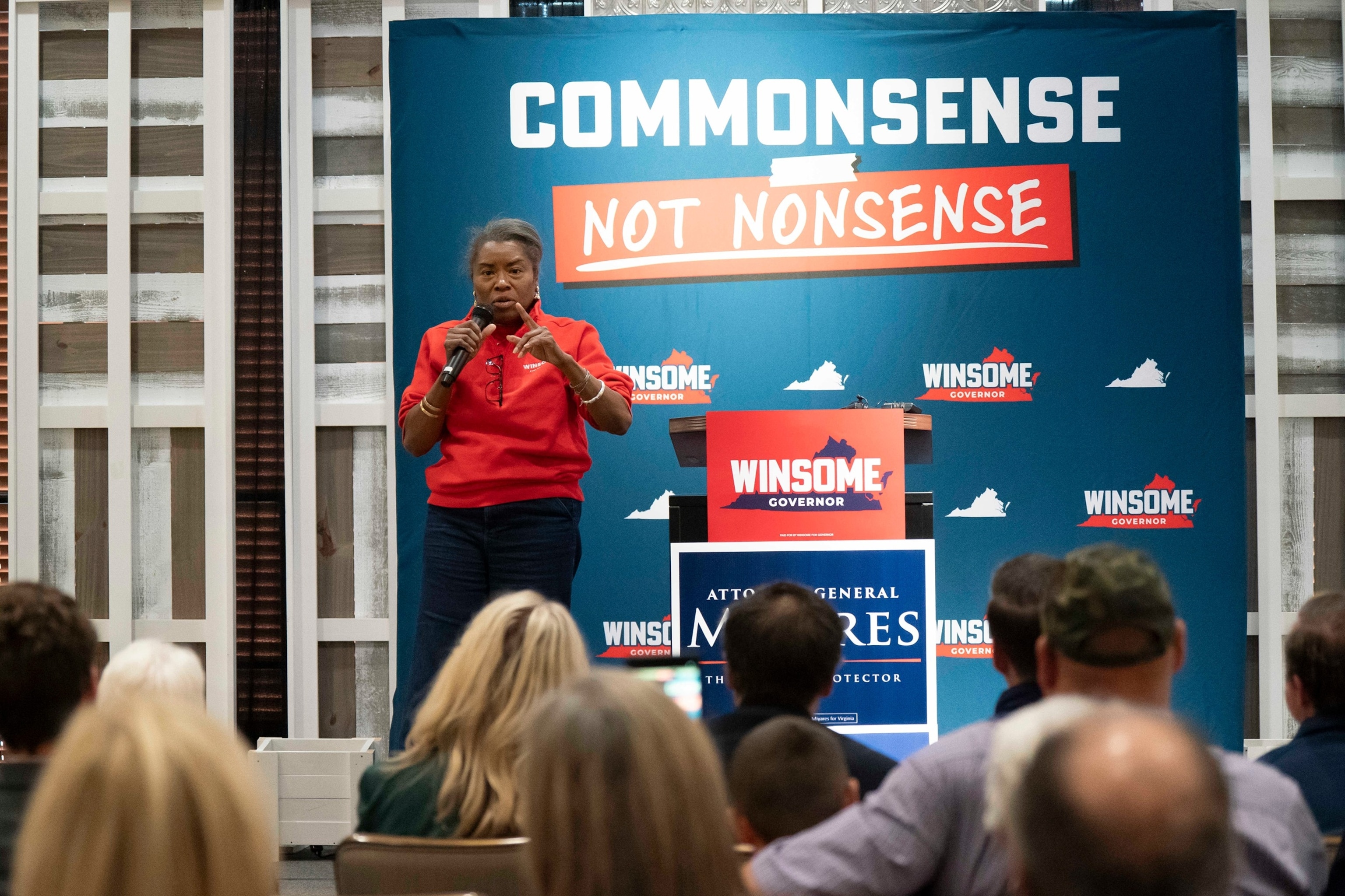 PHOTO: Virginia Gov. Youngkin Campaigns With Republican Gubernatorial Candidate Winsome Earle-Sears In Abingdon