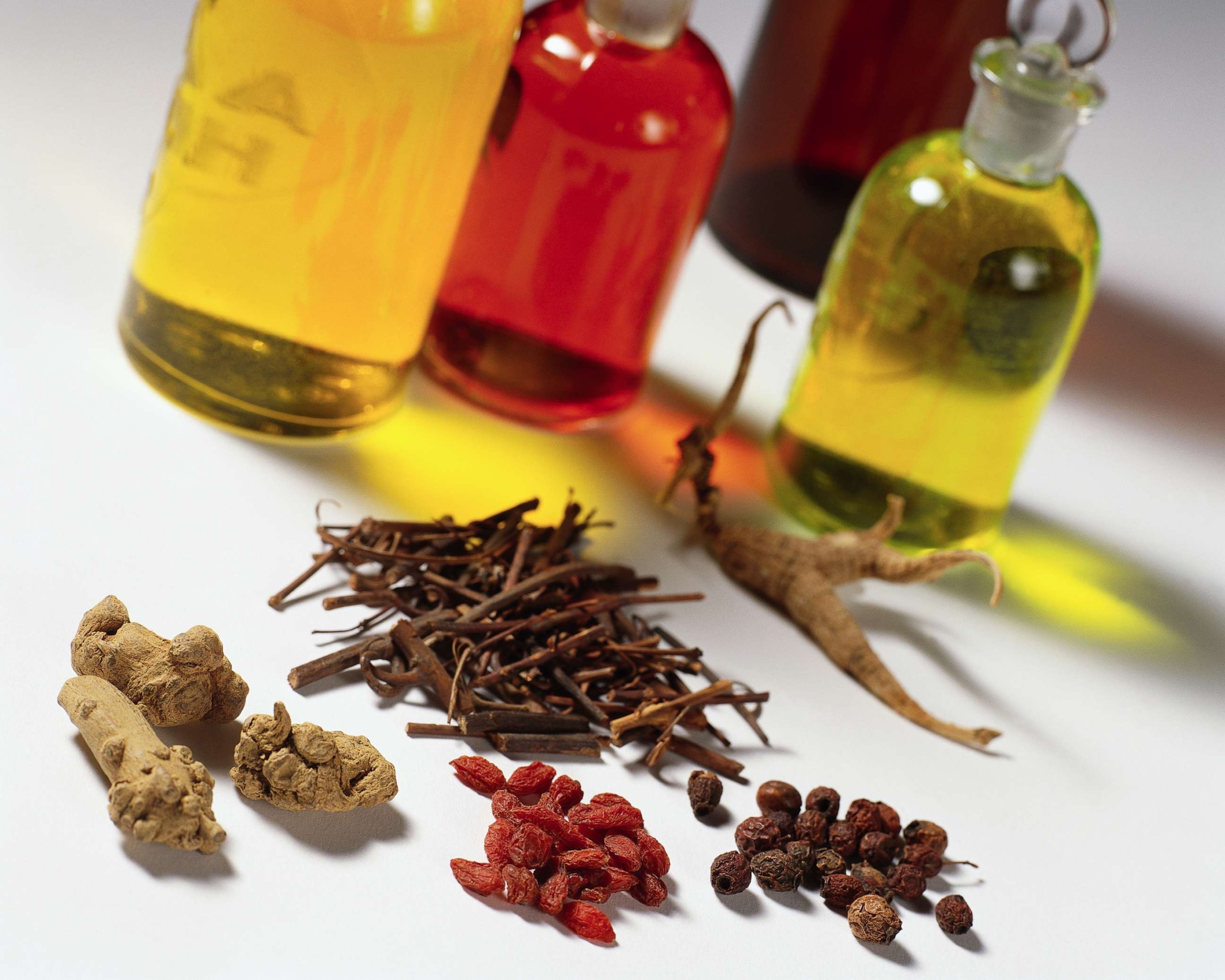 PHOTO: Chinese herbs and bottles of herbal medicine.