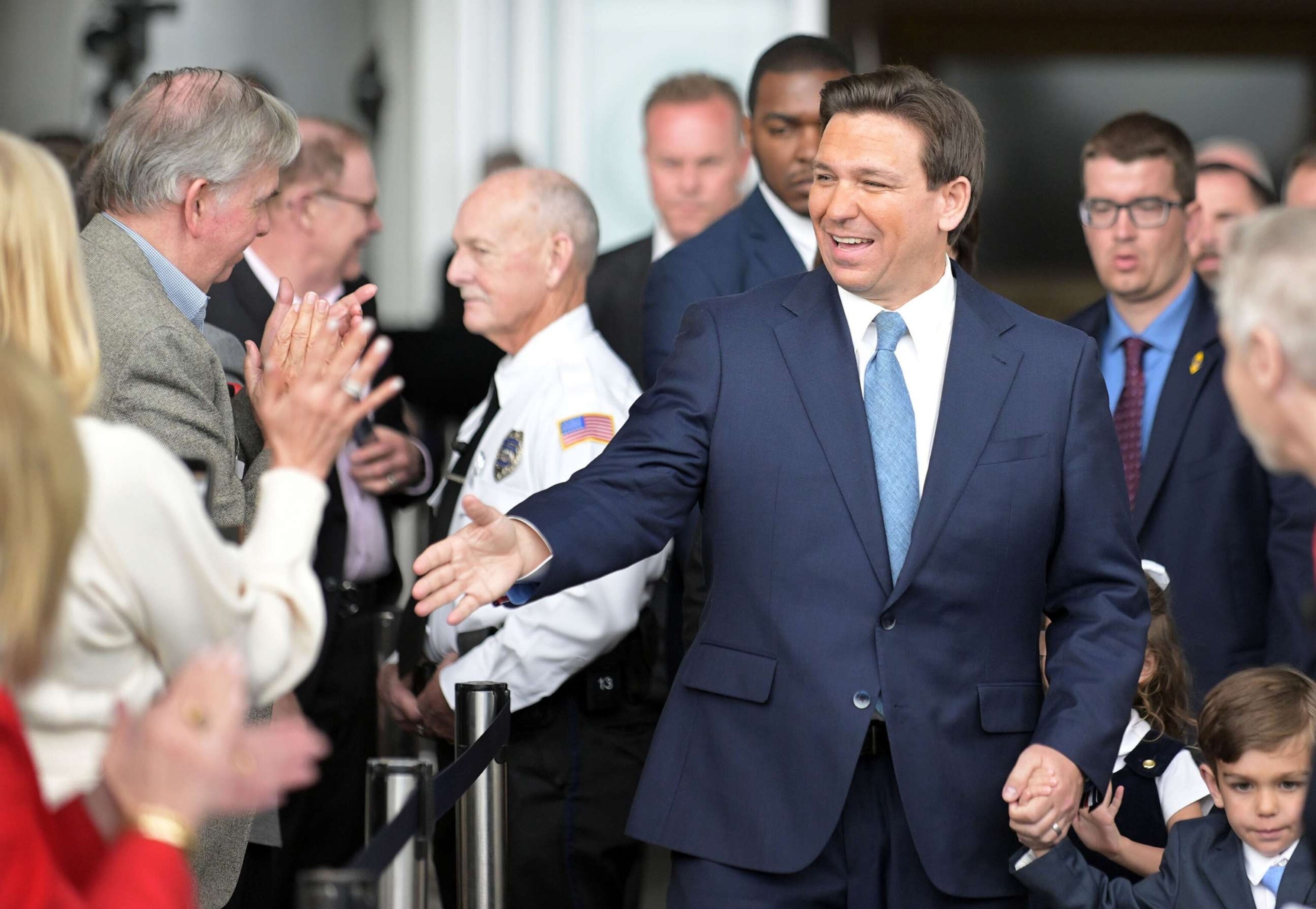 PHOTO: Florida Governor Ron DeSantis greets donors before speaking at the Ronald Reagan Library Sunday in Simi Valley, California March 5, 2023.