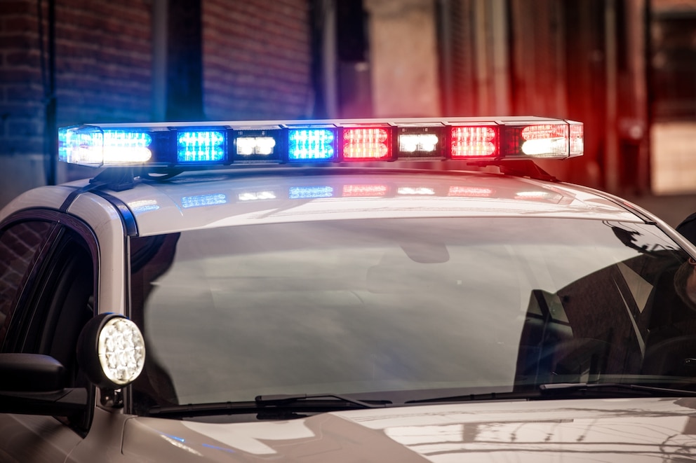 PHOTO: In this undated stock photo, flashing red and blue lights are seen on top of a police car.