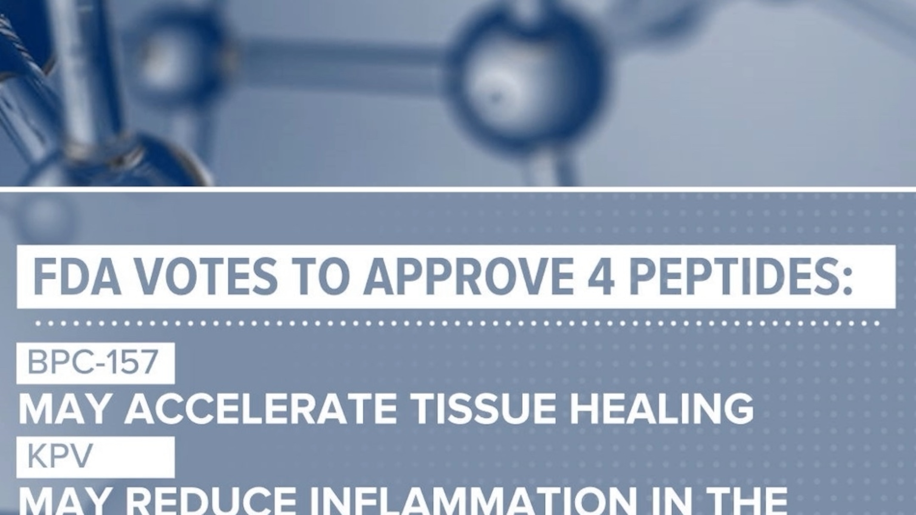 fda peptide warning bpc 157 news today Video is reviewing seven peptides, claims ranging from injury recovery to anti-aging VITAPILL BPC 157 Peptide b12 for incontinence Size:1000 mcg/ml - 1 box (10amp. x 1ml) -Discount code N/A
