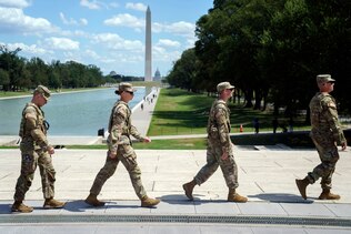 Members of the National Guard on patrol at the National Mall in Washington.