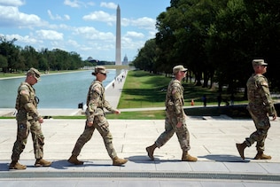 Members of the National Guard on patrol at the National Mall in Washington.