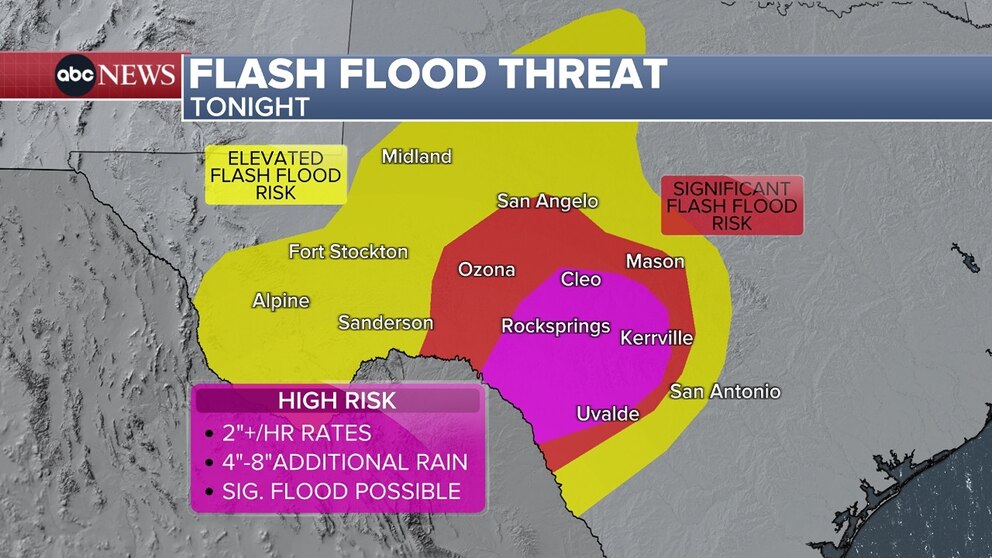 PHOTO: The Flood Watch for Texas Hill Country, southern Edwards Plateau, and Rio Grande Plains is in effect through noon on Friday.