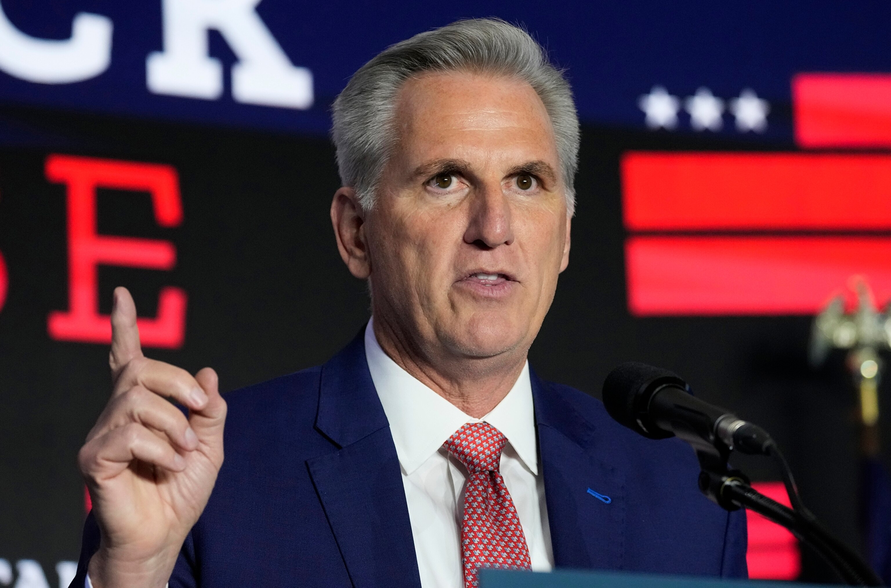 PHOTO: House Minority Leader Kevin McCarthy speaks at an election event in Washington, Nov. 9, 2022.