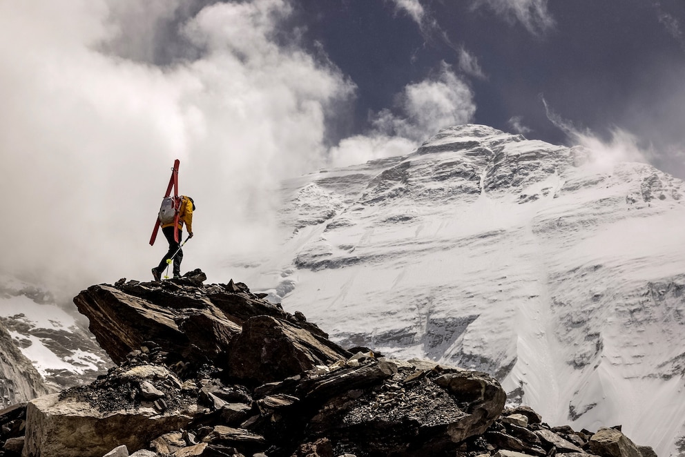 PHOTO: World-renowned ski mountaineer Jim Morrison climbs the north face of Everest. 
