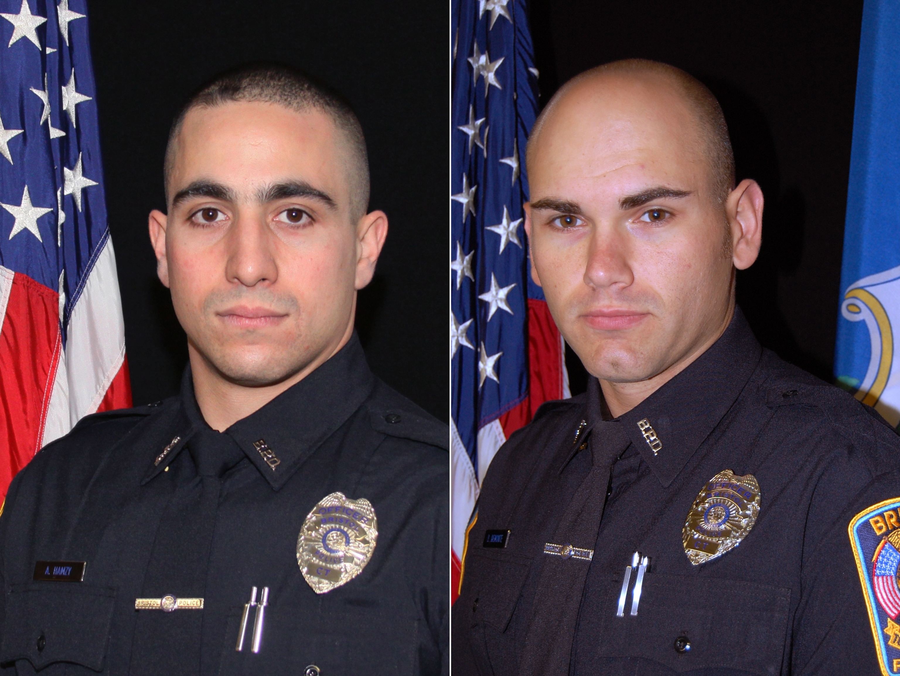 PHOTO: Officer Alex Hamzy, left, and Sgt. Dustin Demonte, of the Bristol, Conn., police department.