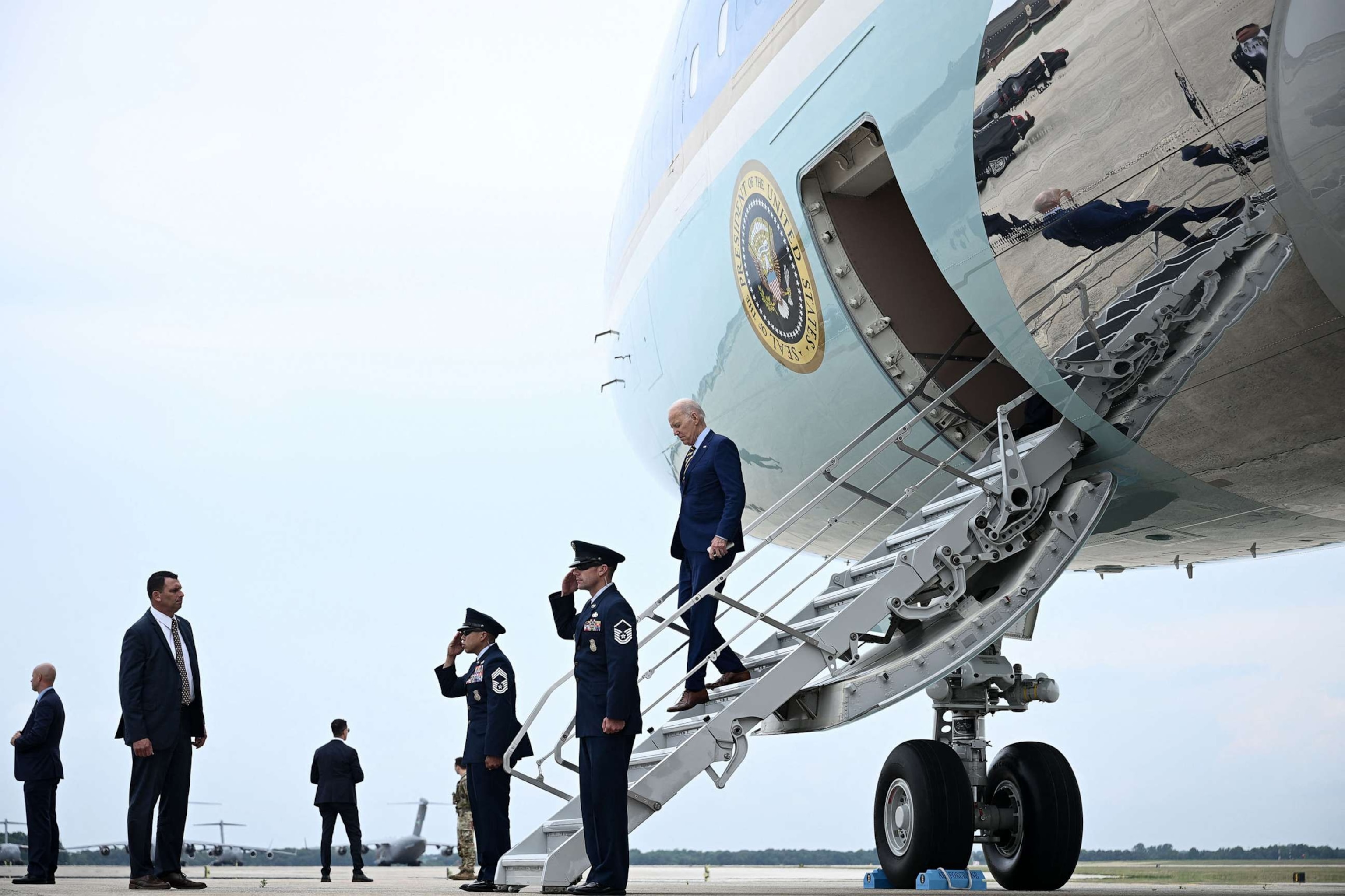 PHOTO: In this July 6, 2023, file photo, President Joe Biden disembarks Air Force One at Joint Base Andrews in Maryland, as he travels back to the White House in Washington, D.C.