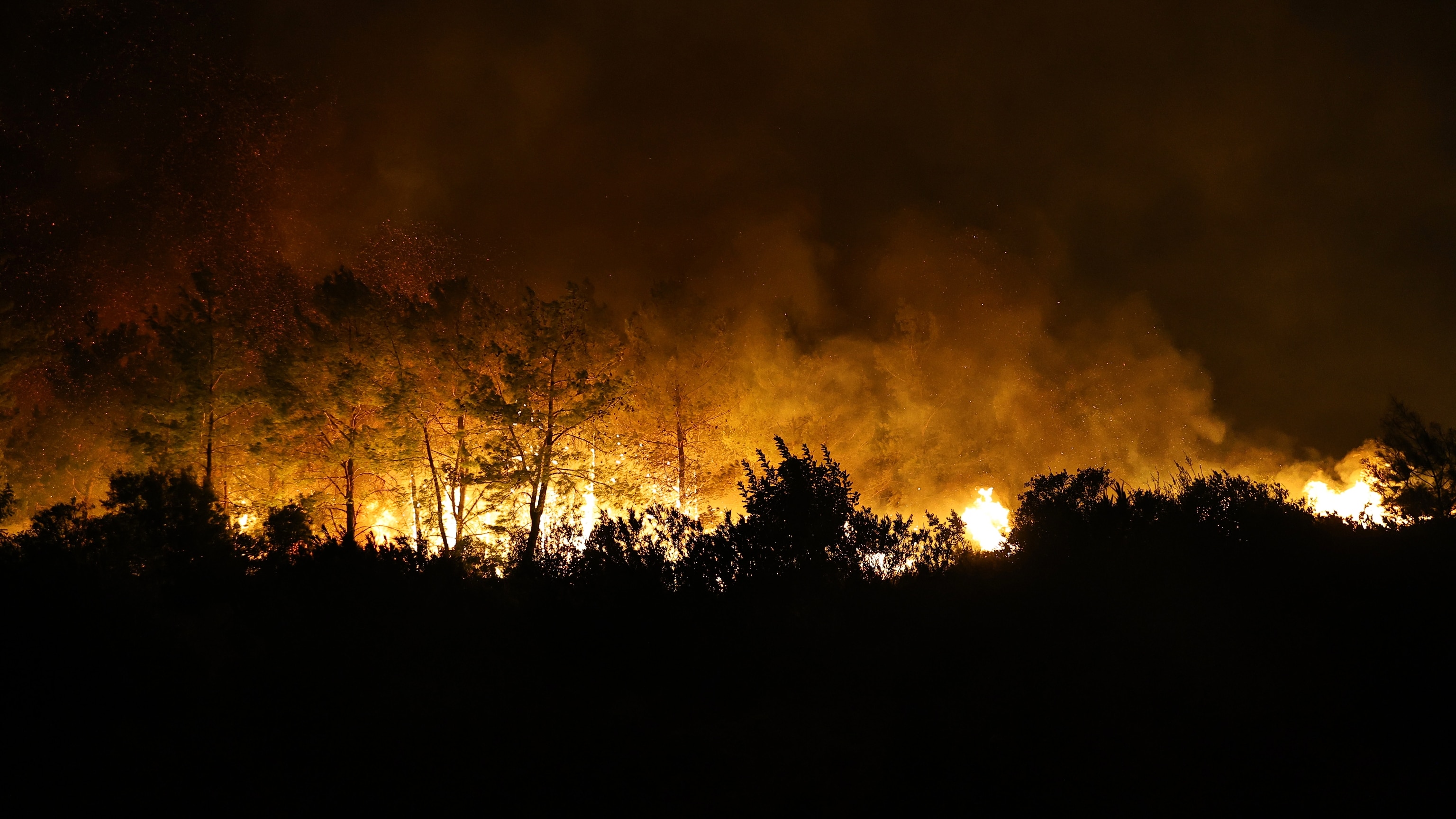 Firefighters battle a wind-driven wildfire near Antalya's Aksu district