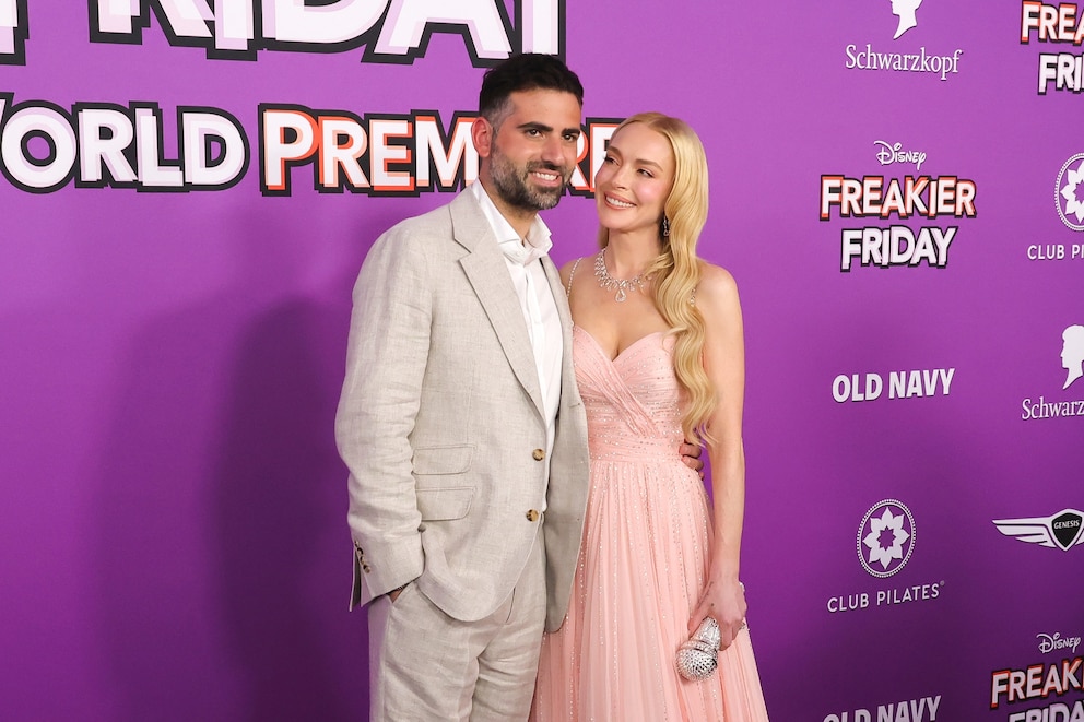 PHOTO: Bader Shammas and Lindsay Lohan attend the premiere of Disney's "Freakier Friday" at El Capitan Theatre on July 22, 2025 in Los Angeles, California.