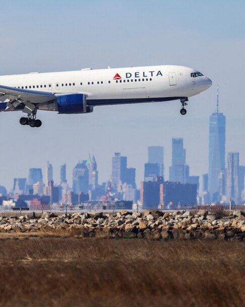 A Boeing 767 passenger aircraft of Delta airlines arrives at JFK International Airport in New York, Feb. 7, 2024.