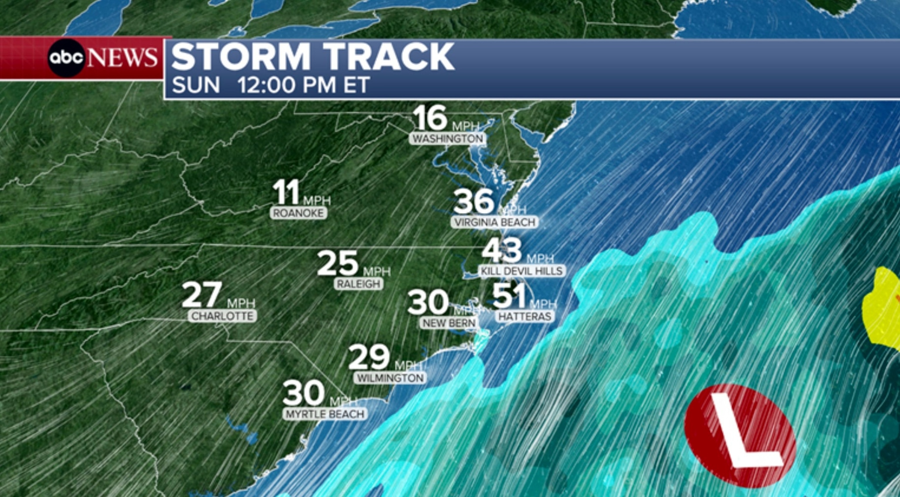 PHOTO: storm track sunday map