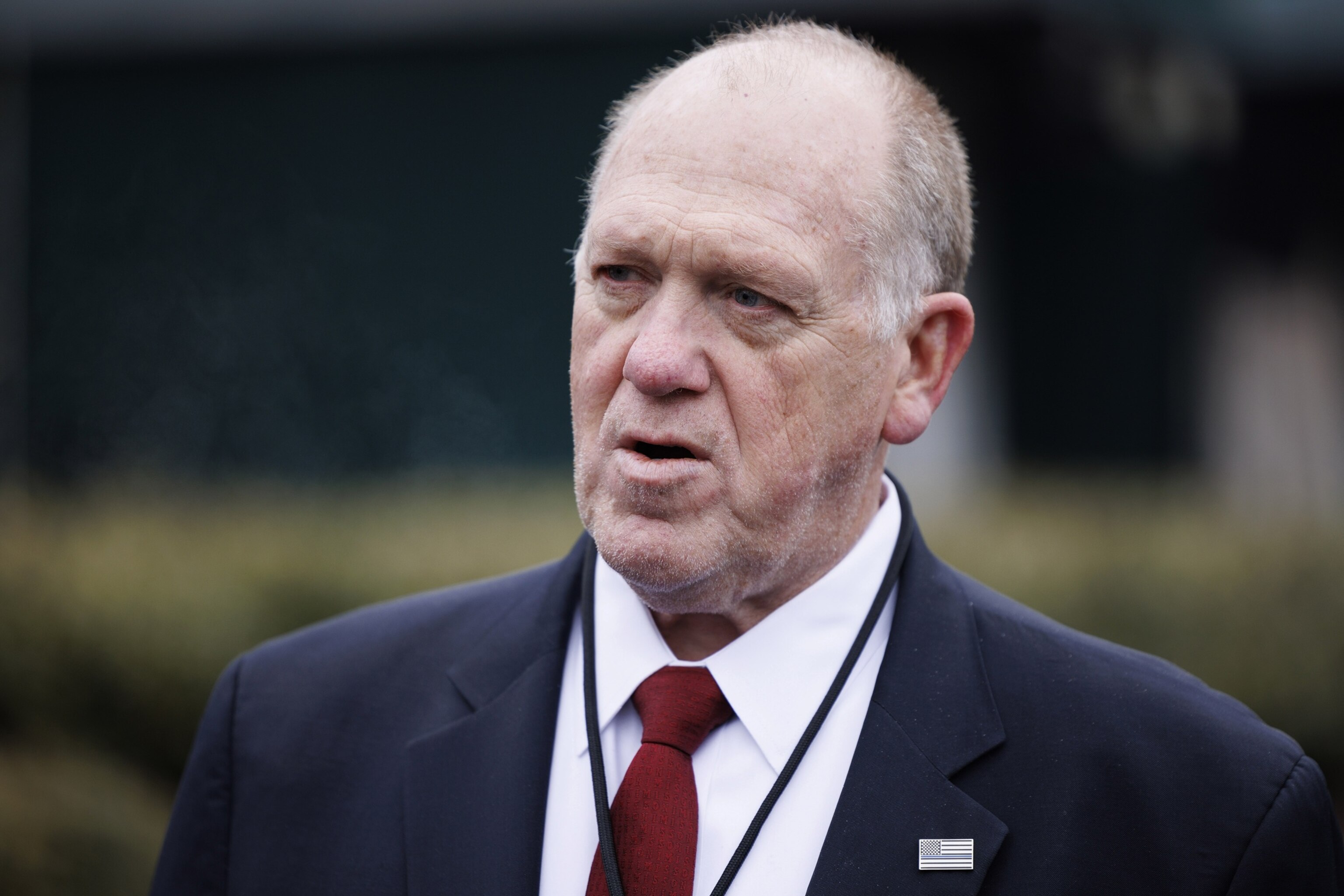 PHOTO: White House border czar Tom Homan speaks with reporters outside the White House, Feb. 6, 2025, in Washington.