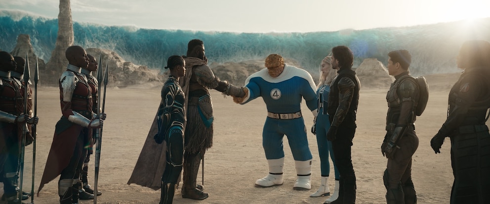 PHOTO: (L-R) Letitia Wright, Winston Duke, Ebon Moss-Bachrach, Vanessa Kirby, Sebastian Stan, Danny Ramirez and Hannah John-Kamen in Marvel's "Avengers: Doomsday."