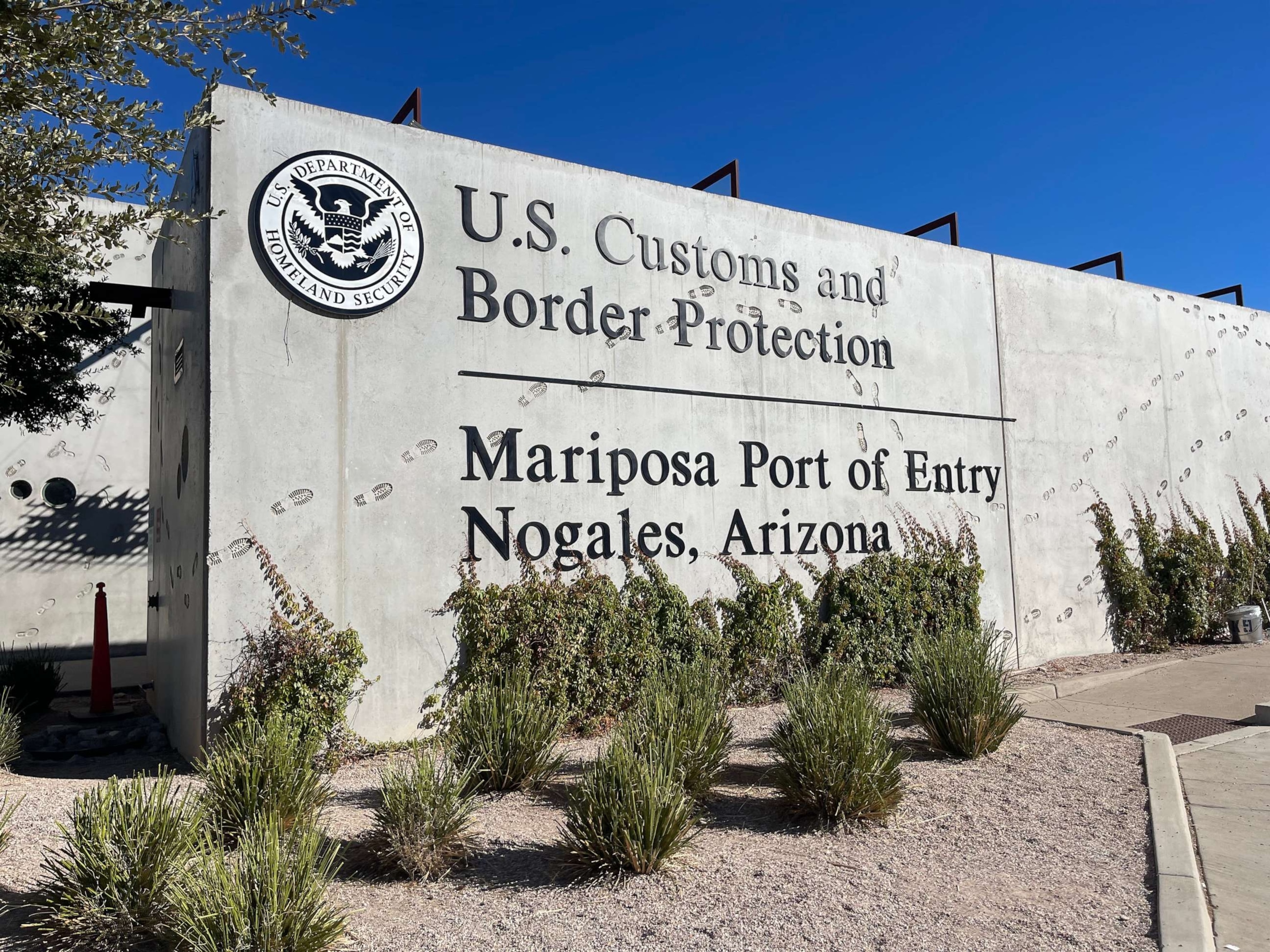 PHOTO: A sign welcomes visitors to the Mariposa Port of Entry in Nogales, Arizona, Nov. 6, 2023.