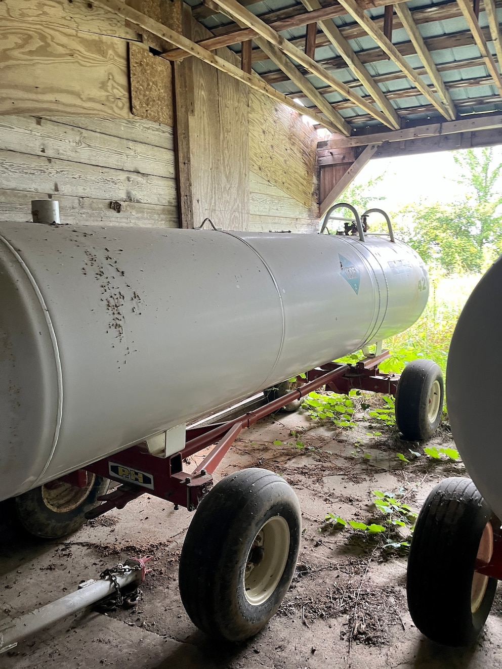 PHOTO: Police discovered an anhydrous tank on the Warner’s property with a fresh coat of paint and sticker that read "do not use." 