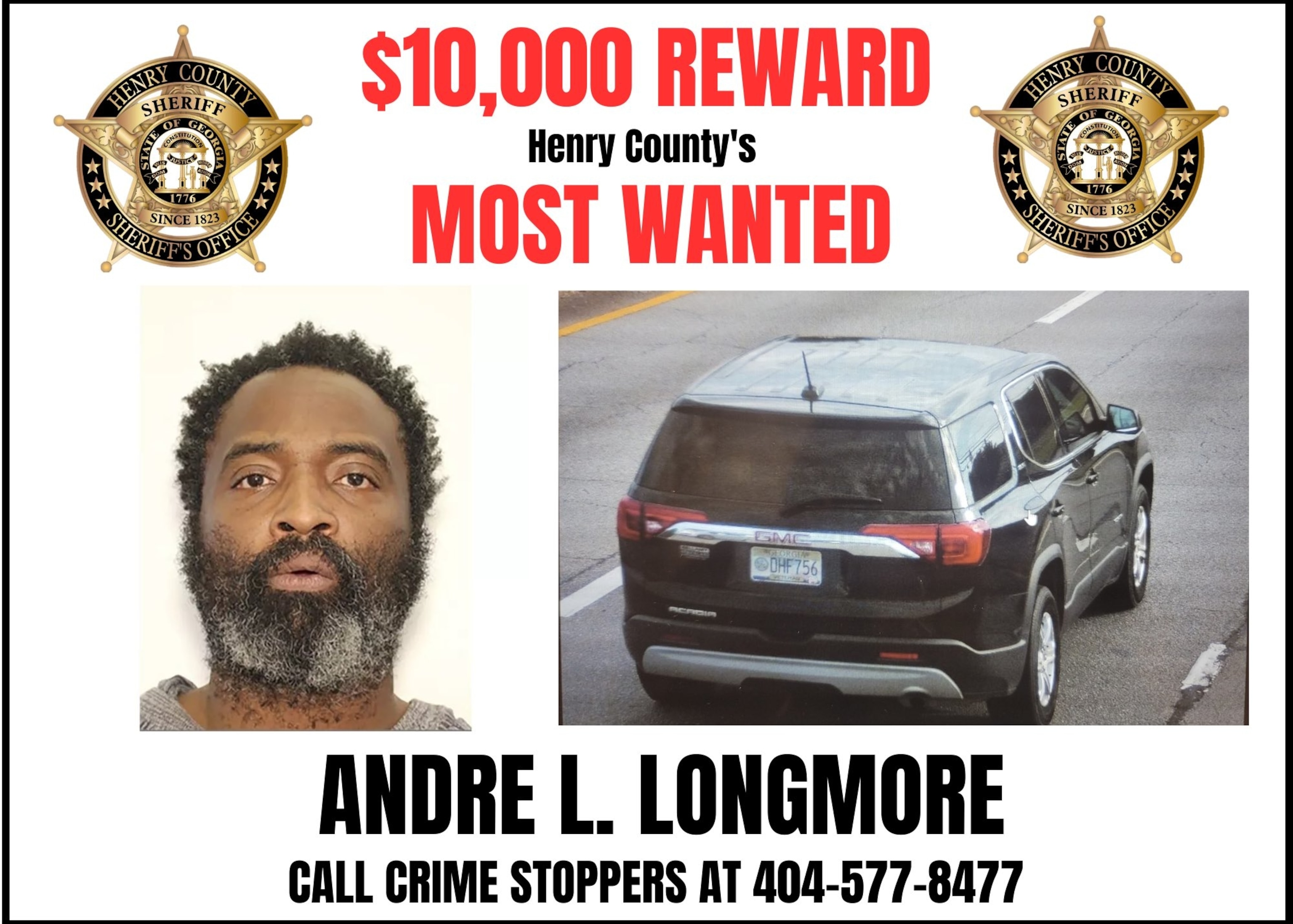 PHOTO: The Henry County Sheriff's Office is offering a $10K reward for information leading to the arrest and prosecution of Andre Longmore.