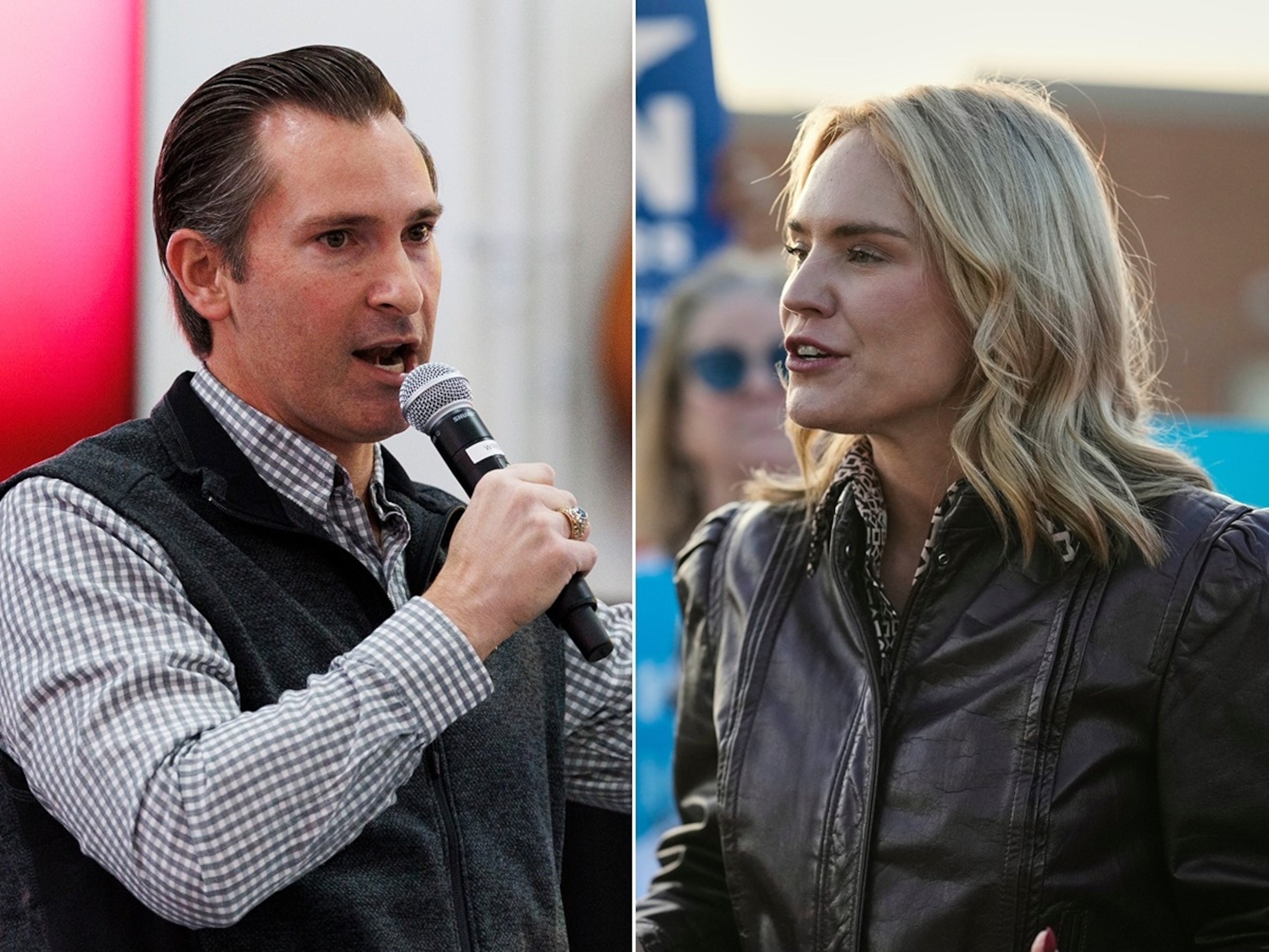 PHOTO: Republican congressional candidate Matt Van Epps speaks during a get out the vote event, Dec. 1, 2025 in Franklin, Tenn. Democratic congressional candidate Aftyn Behn speaks during a campaign event, Nov. 13, 2025, in Nashville, Tenn. 