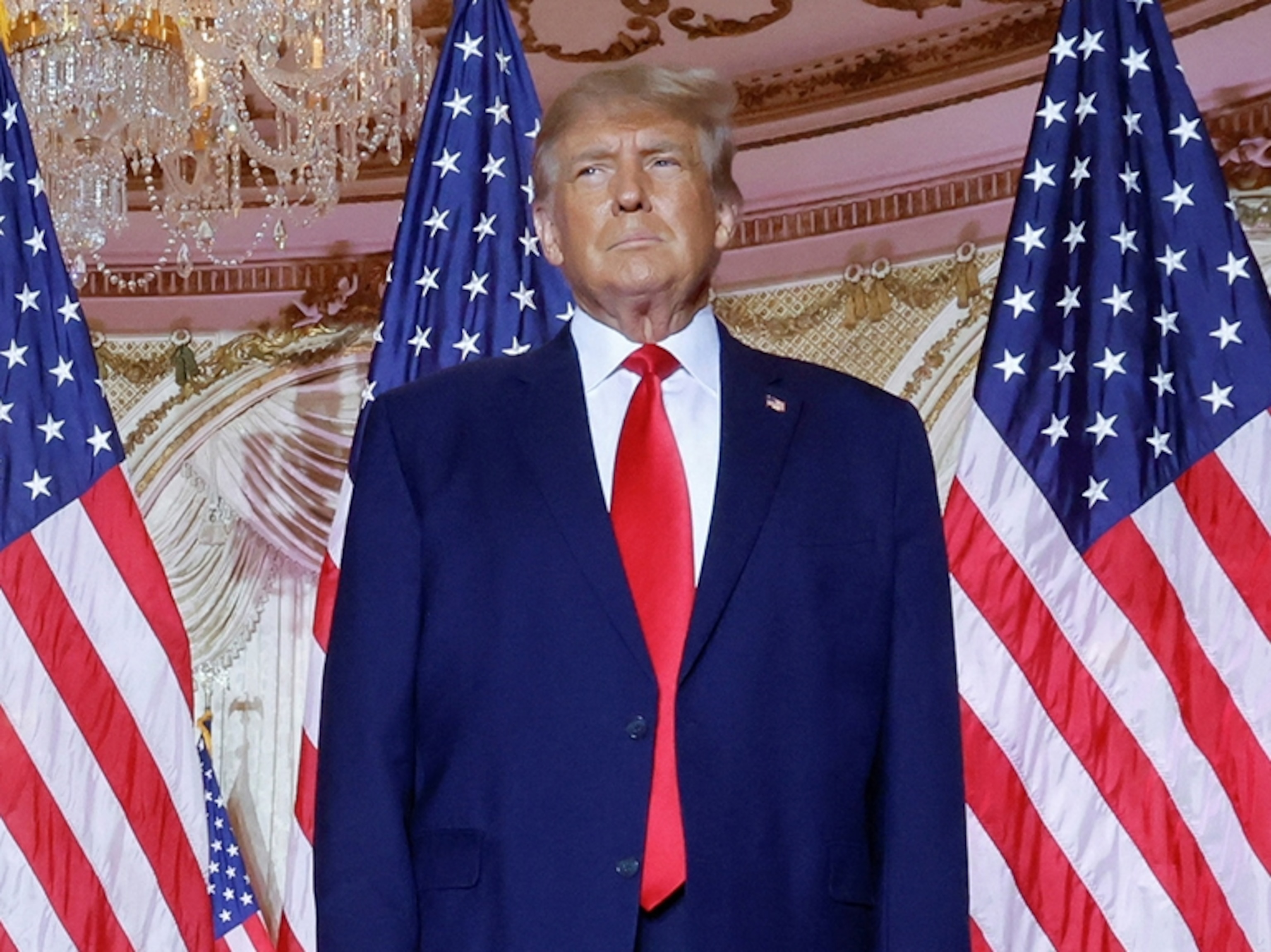 PHOTO: Former U.S. President Donald Trump stands onstage as he arrives to announce that he will once again run for U.S. president in the 2024 U.S. presidential election during an event at his Mar-a-Lago estate in Palm Beach, Fla., Nov. 15, 2022