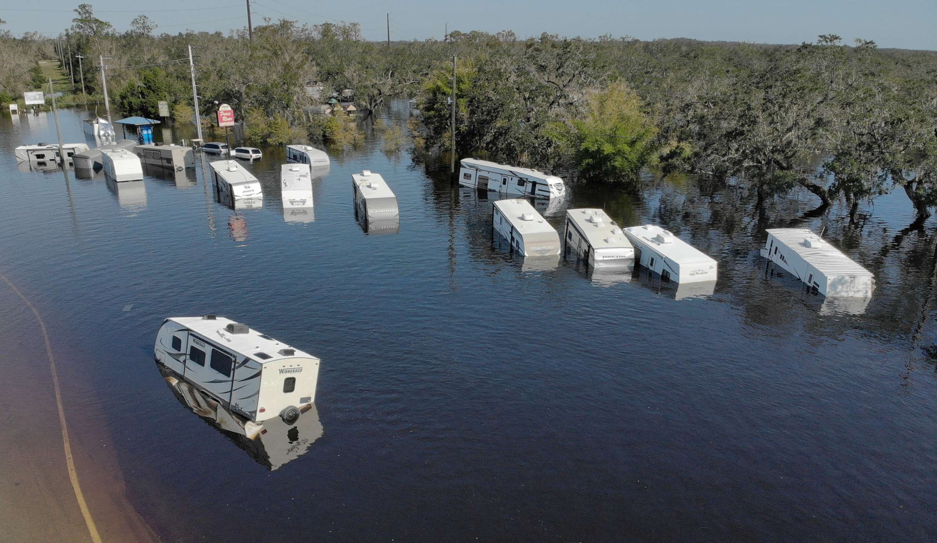 PHOTO: A flooded trailer park is seen after Hurricane Ian caused widespread destruction in Arcadia, Fla., Oct. 4, 2022. 