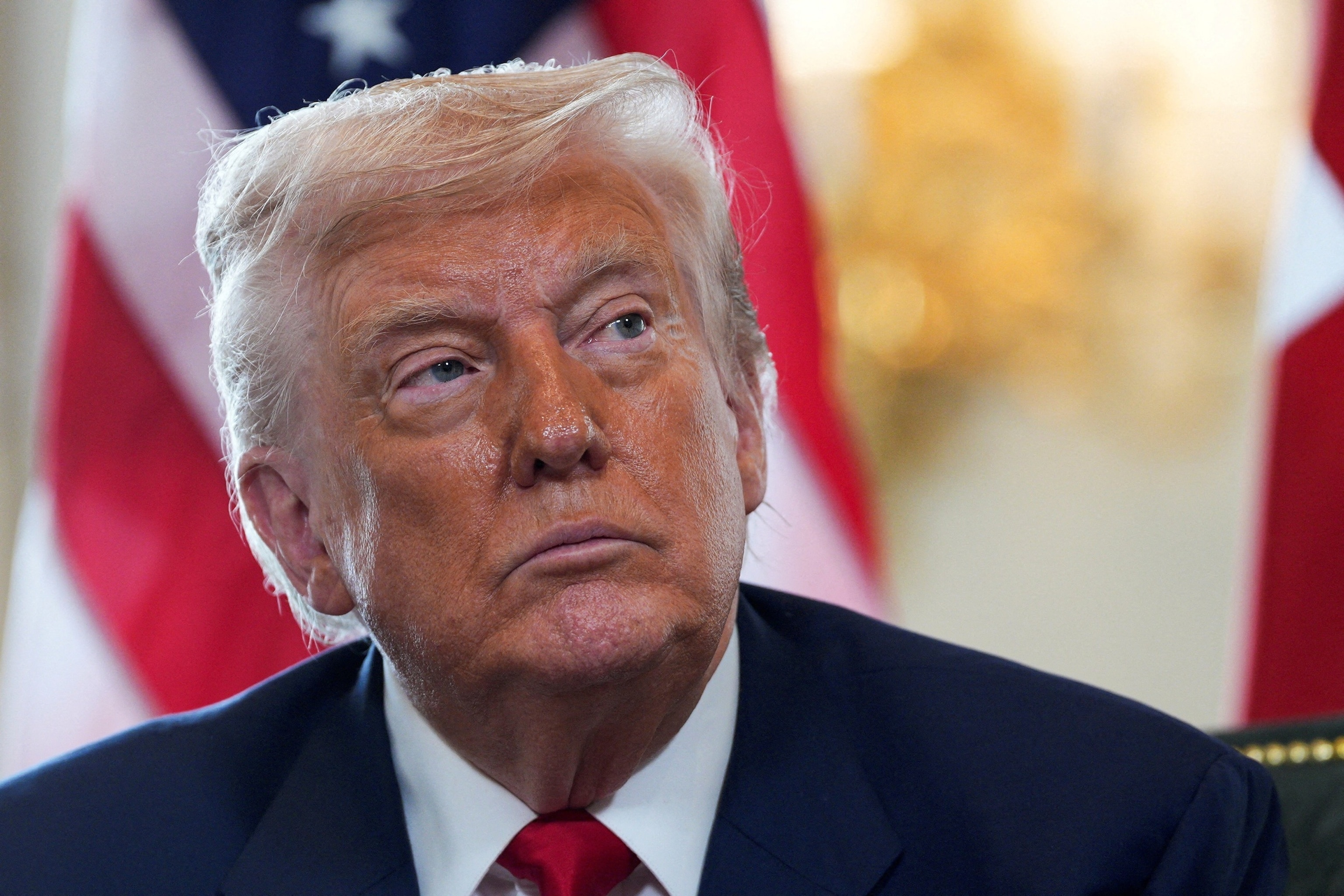 President Donald Trump looks on during a meeting with British Prime Minister Keir Starmer at Trump Turnberry golf club on July 28, 2025. Christopher Furlong/via Reuters