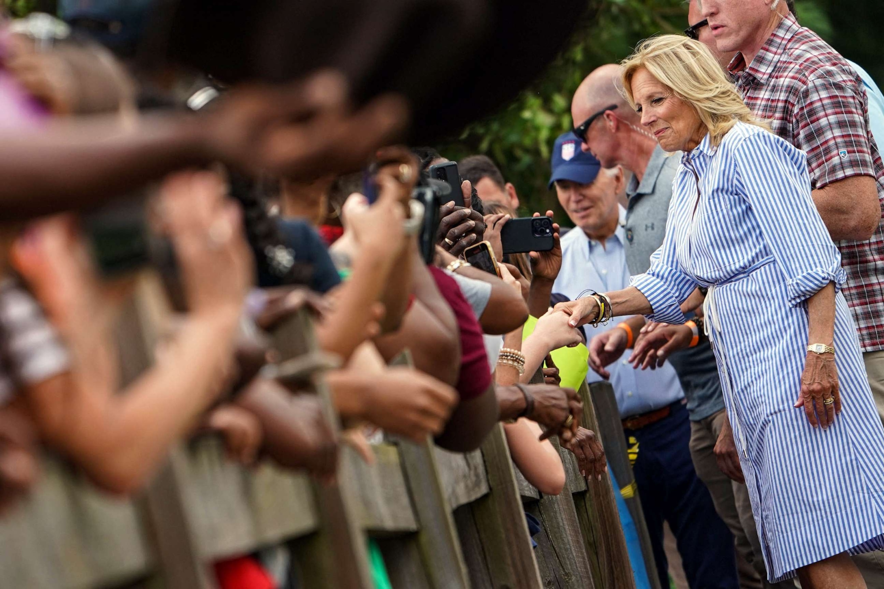 PHOTO: First Lady Jill Biden meets with residents of Live Oak, Florida, that were affected by Hurricane Idalia, Sept. 2, 2023.