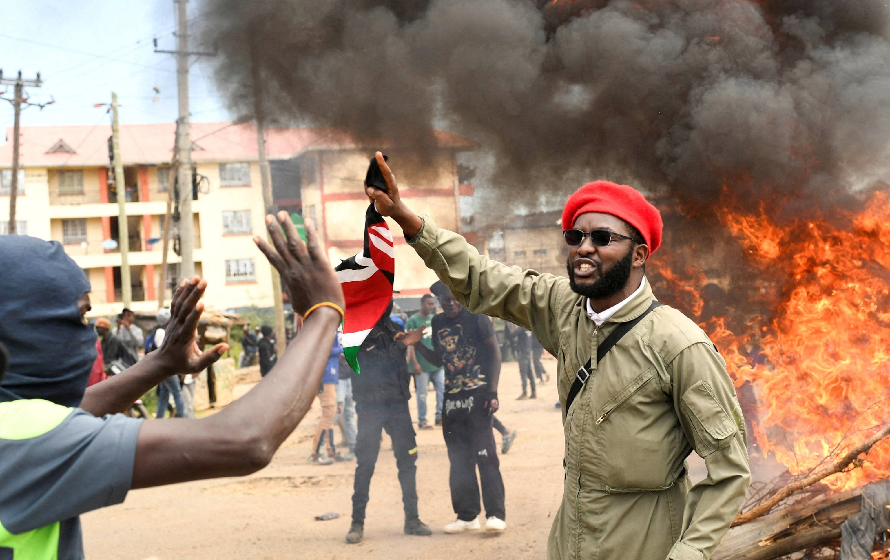 PHOTO: Demonstrators participate during a protest against a U.S.-backed Ebola quarantine plan on the establishment of a 50-bed facility at a Kenyan air force base that was intended to host Americans exposed to Ebola, in Nanyuki, Kenya, on June 1, 2026. 