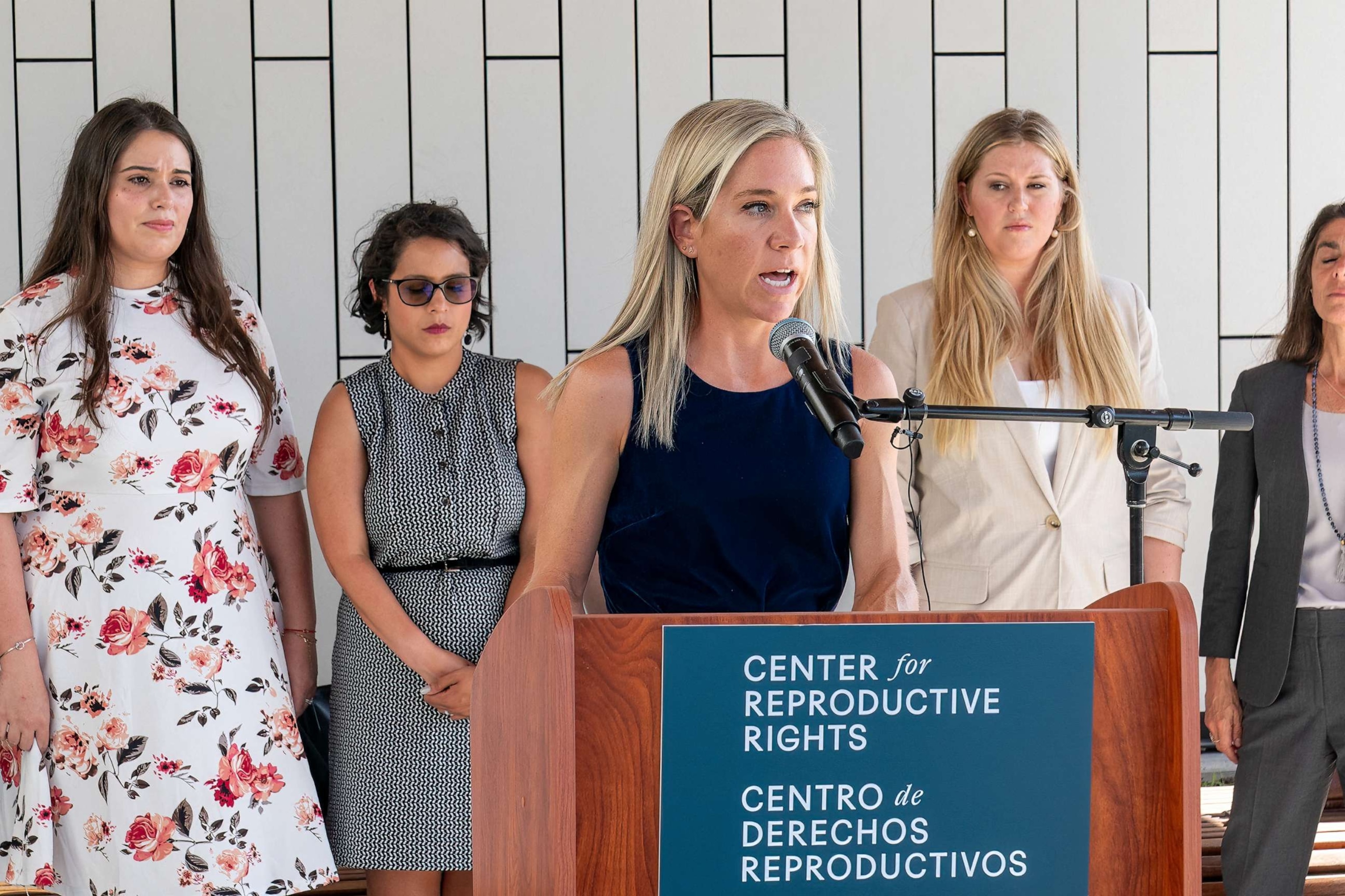 PHOTO: Amanda Zurawski speaks during a press conference outside the Travis County Courthouse on July 19, 2023 in Austin, Texas.