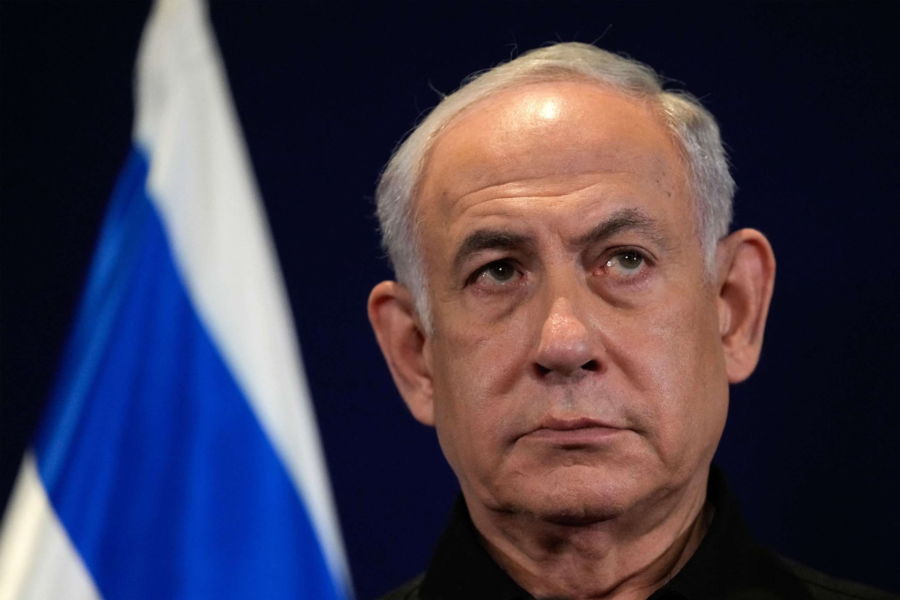 PHOTO: Israeli Prime Minister Benjamin Netanyahu looks on during a press conference with German Chancellor Olaf Scholz after their meeting in Tel Aviv, Oct. 17, 2023.