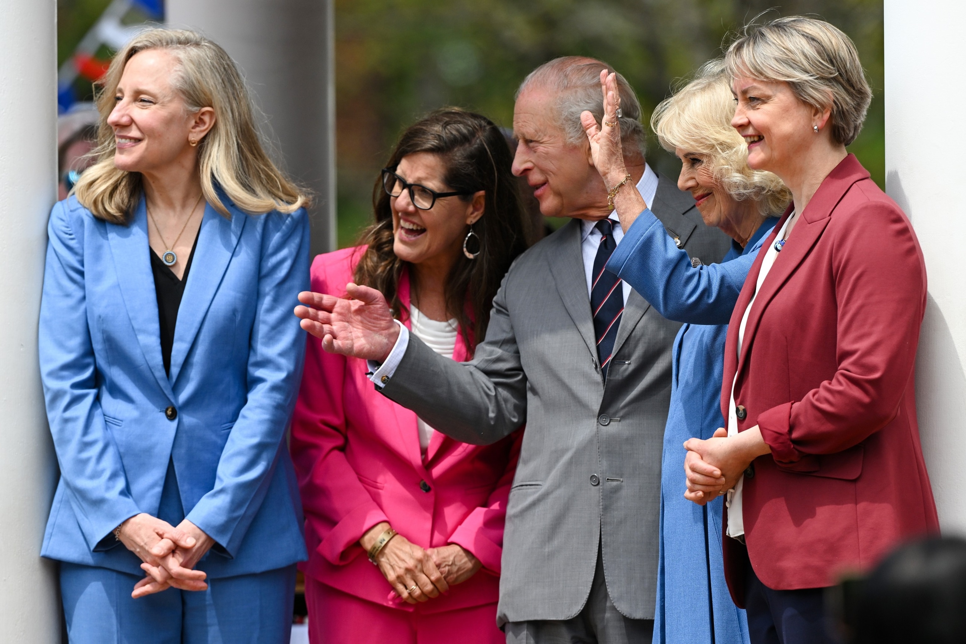 PHOTO: Virginia Gov. Abigail Spanberger, King Charles III and Queen Camilla ttend a parade and block party event, April 30, 2026 in Front Royal, Virginia.