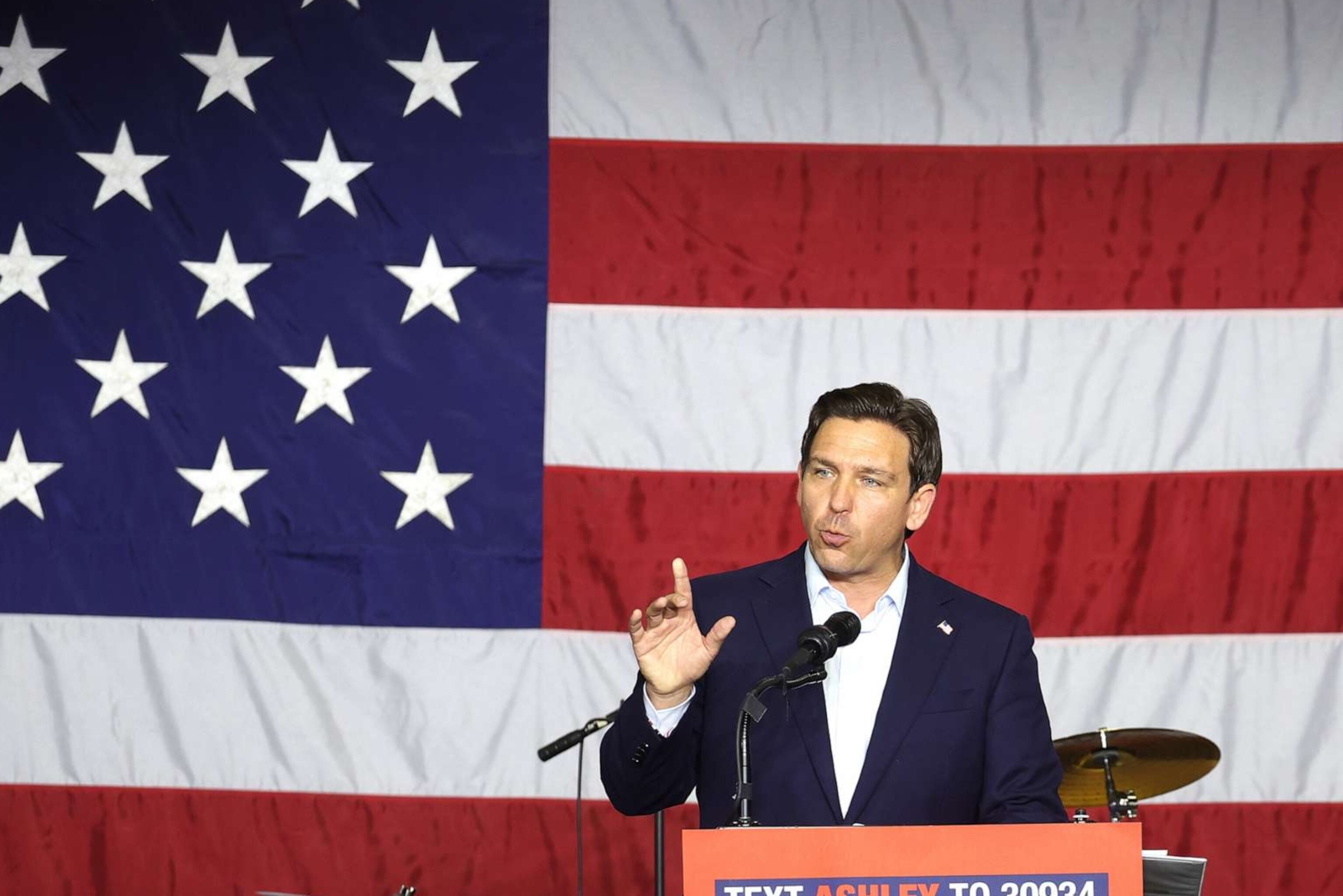 PHOTO: Republican presidential candidate Florida Governor Ron DeSantis Speaks to guests at Ashley's BBQ Bash hosted by Congresswoman Ashley Hinson (R-IA0, Aug. 6, 2023, in Cedar Rapids, Iowa.