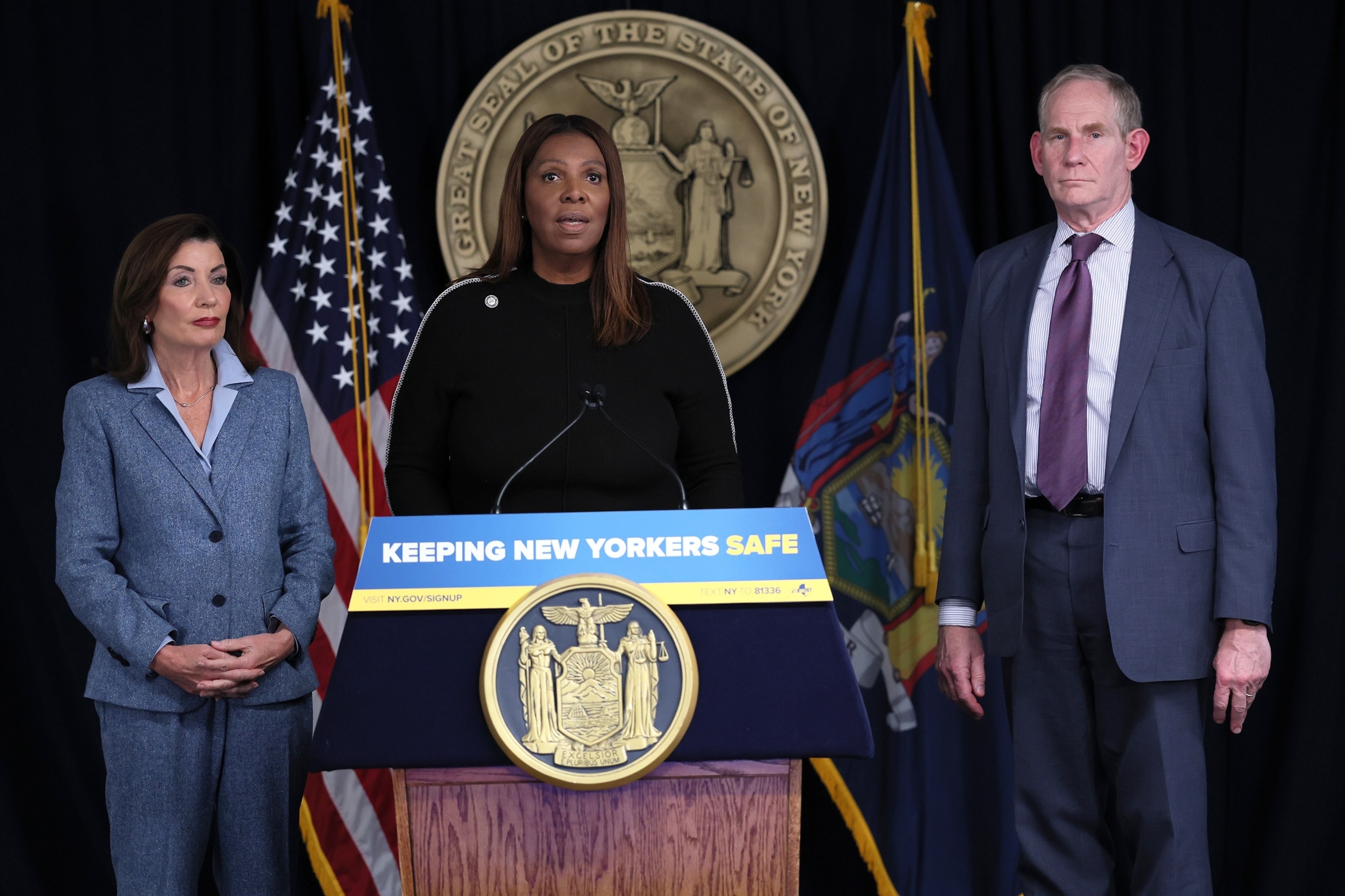 PHOTO: Attorney General Letitia James speaks during a press conference at her NYC office on Oct. 16, 2025, in New York. 