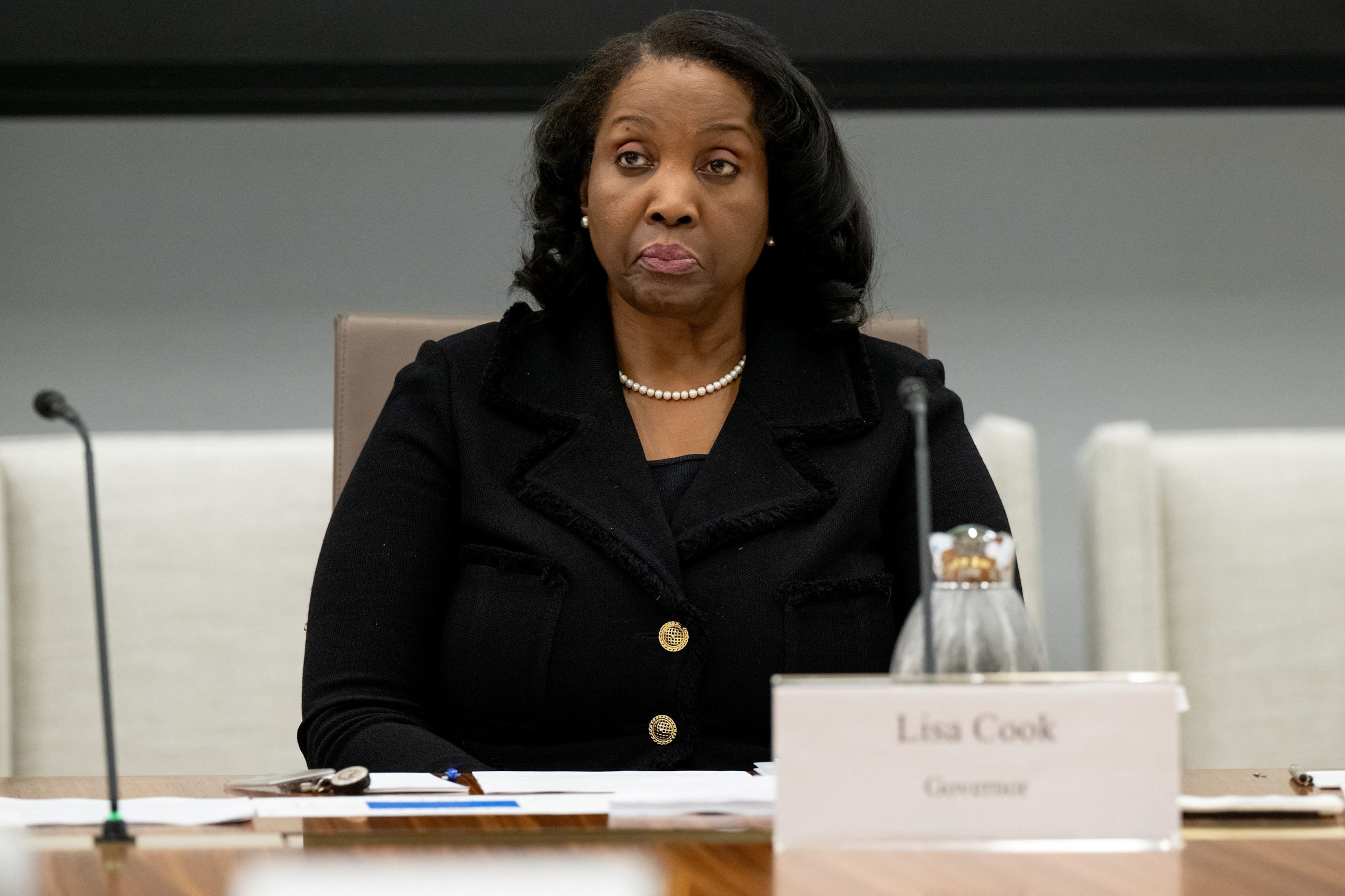 PHOTO: Lisa Cook, member of the Board of Governors of the US Federal Reserve, attends a Federal Reserve Board open meeting in Washington, DC, June 25, 2025.