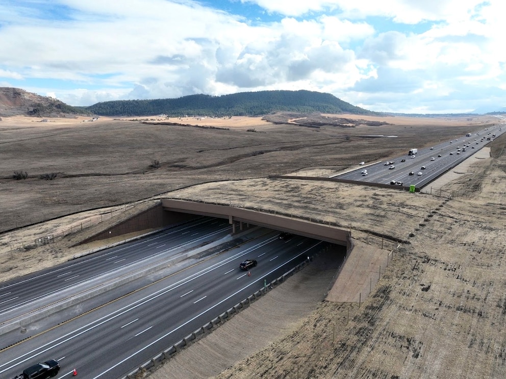 PHOTO: The I-25 Greenland wildlife overpass near Larkspur, Colorado, is North America's largest wildlife overpass. 