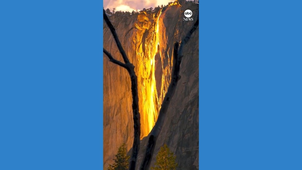 Video Sun creates 'firefall' on Yosemite's Horsetail Fall ABC News