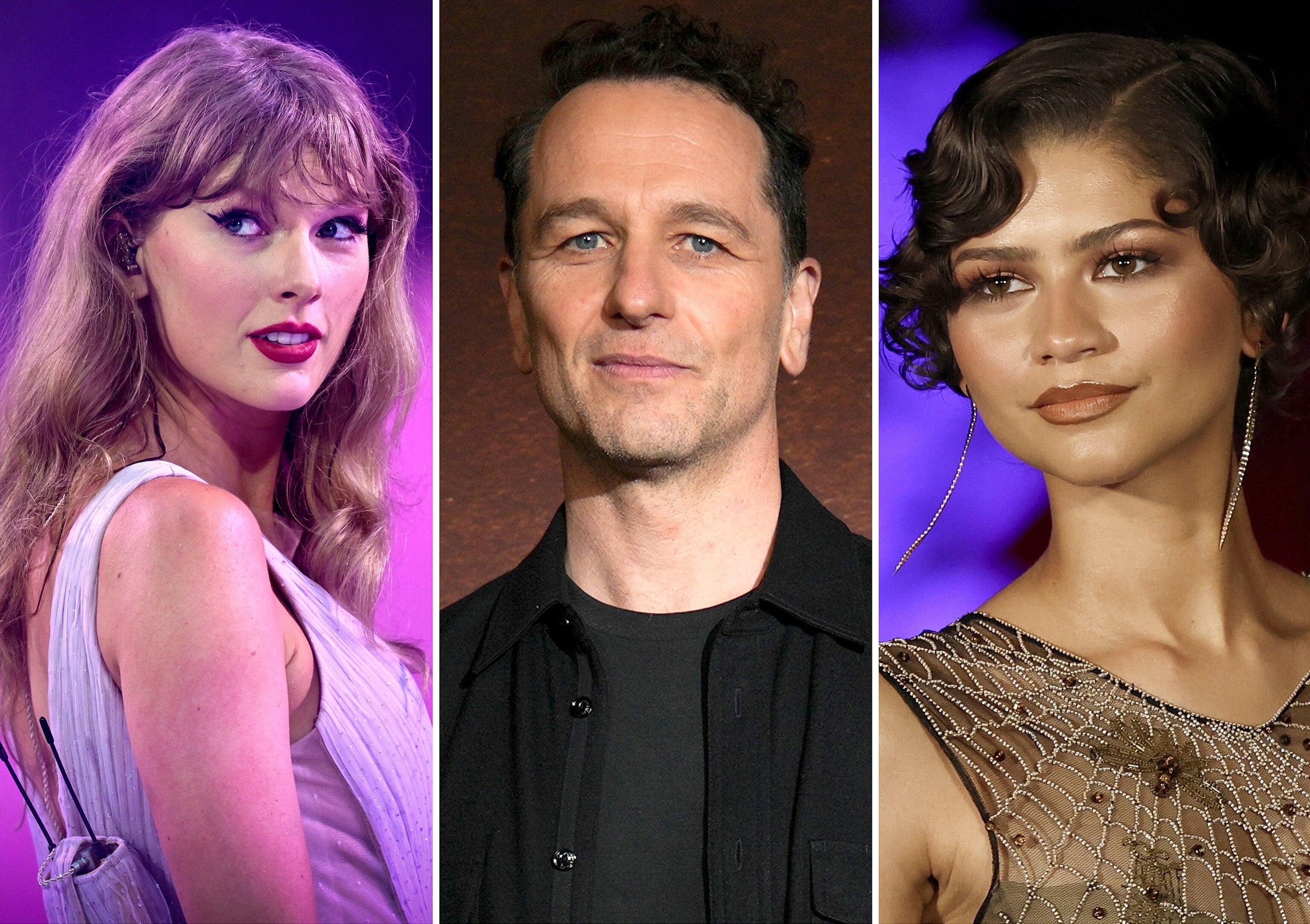 PHOTO: Taylor Swift in London, August 15, 2024, Matthew Rhys in Los Angeles, June 6, 2026 and  Zendaya in Rome, June 23, 2026.