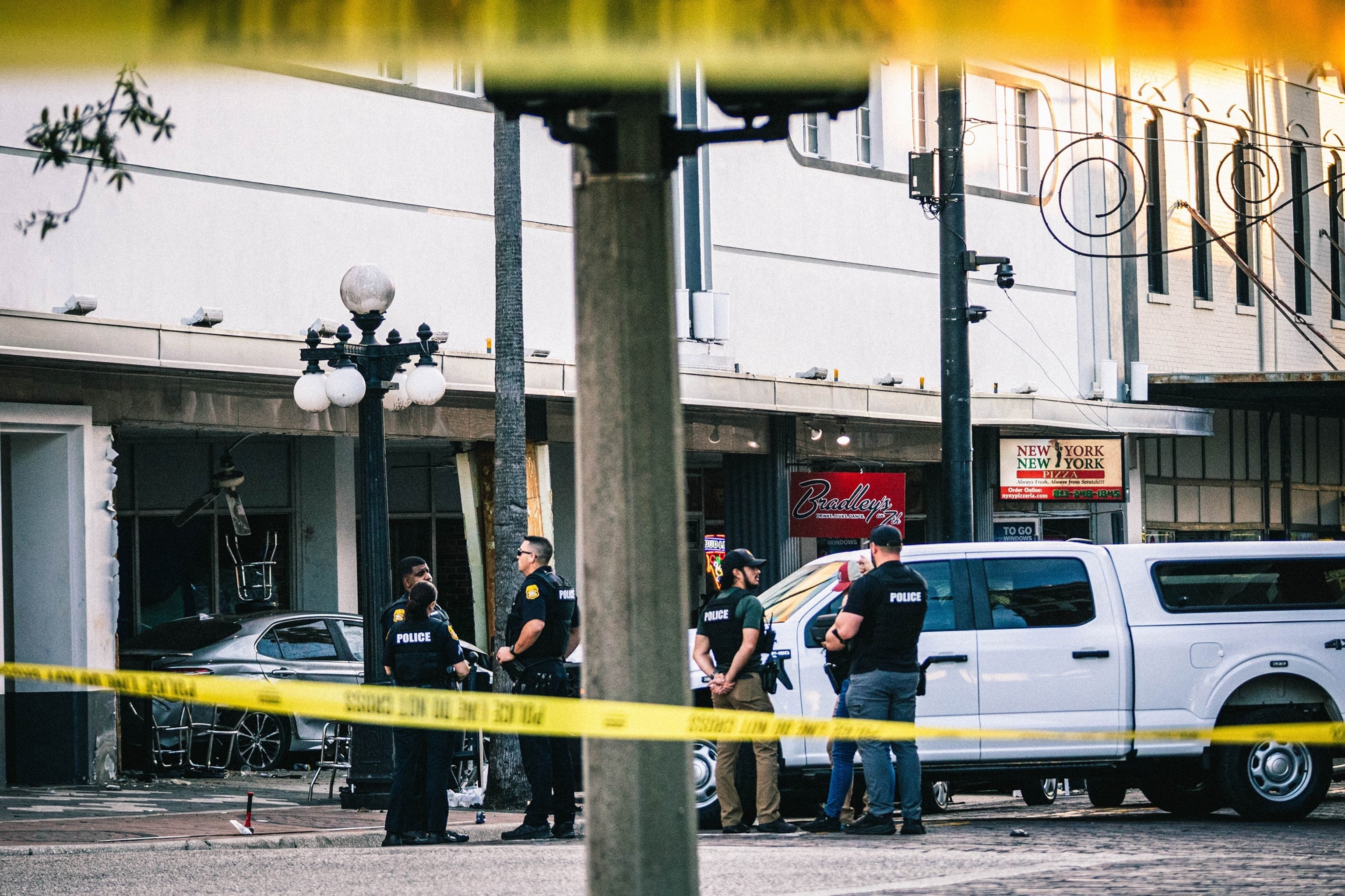 PHOTO: Four people were killed and 11 injured after a speeding car that was fleeing law enforcement turned into a crowded Tampa nightlife area,  Ybor City, in Tampa, Fla., on Nov. 8, 2025.