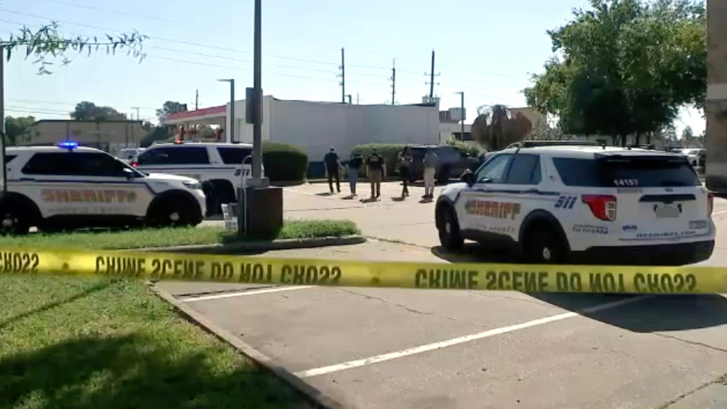 Law enforcement officials are at the scene after a man was struck by a vehicle driven by an ICE agent during chase, according to the Harris Courty Sheriff's Office, on Oct. 10, 2026, in Harris County, Texas. KTRK