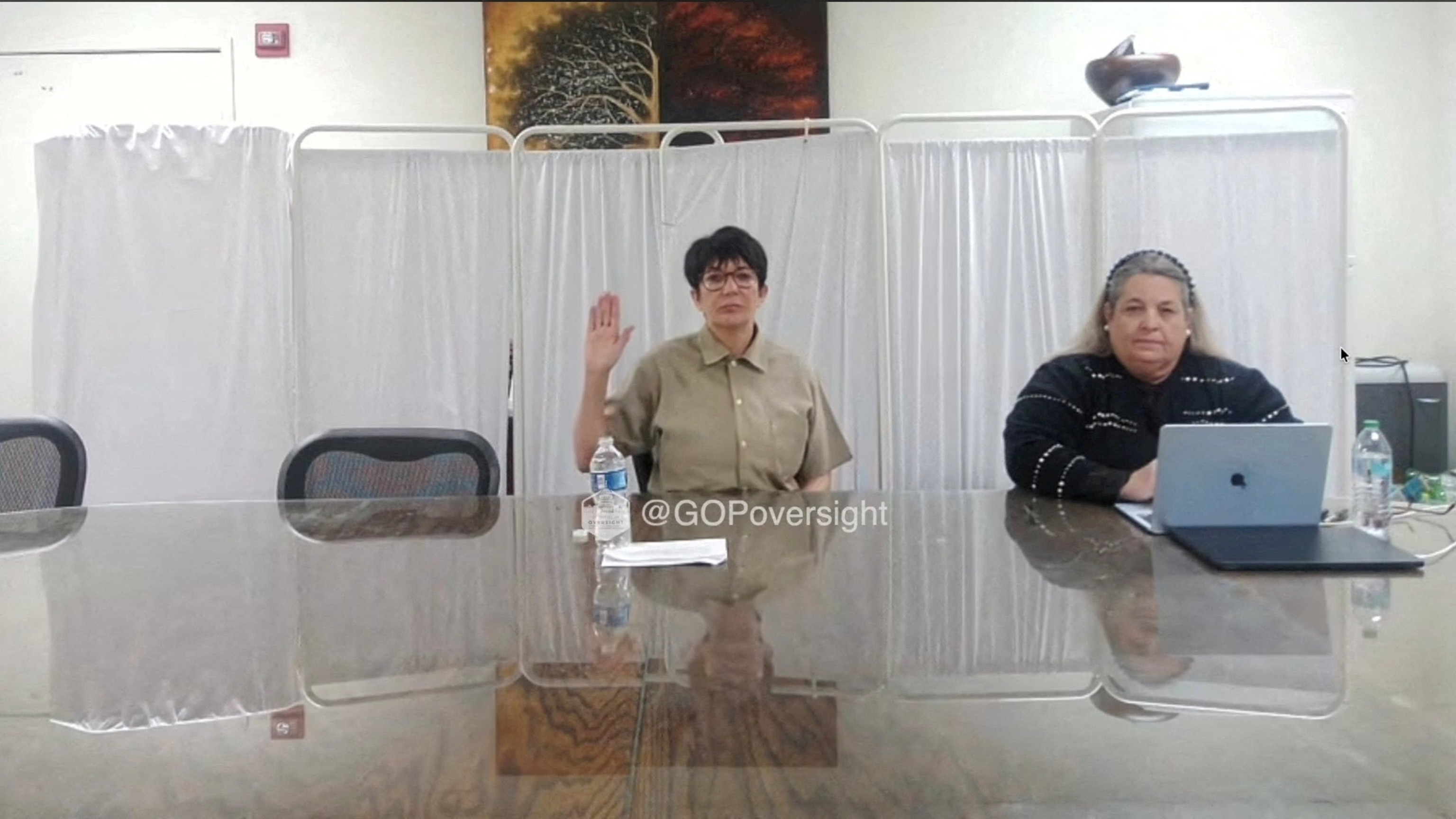 PHOTO: Ghislaine Maxwell addresses the House Oversight Committee in a closed-door video deposition during their meeting in Washington, D.C., February 9, 2026 in a still image from video.