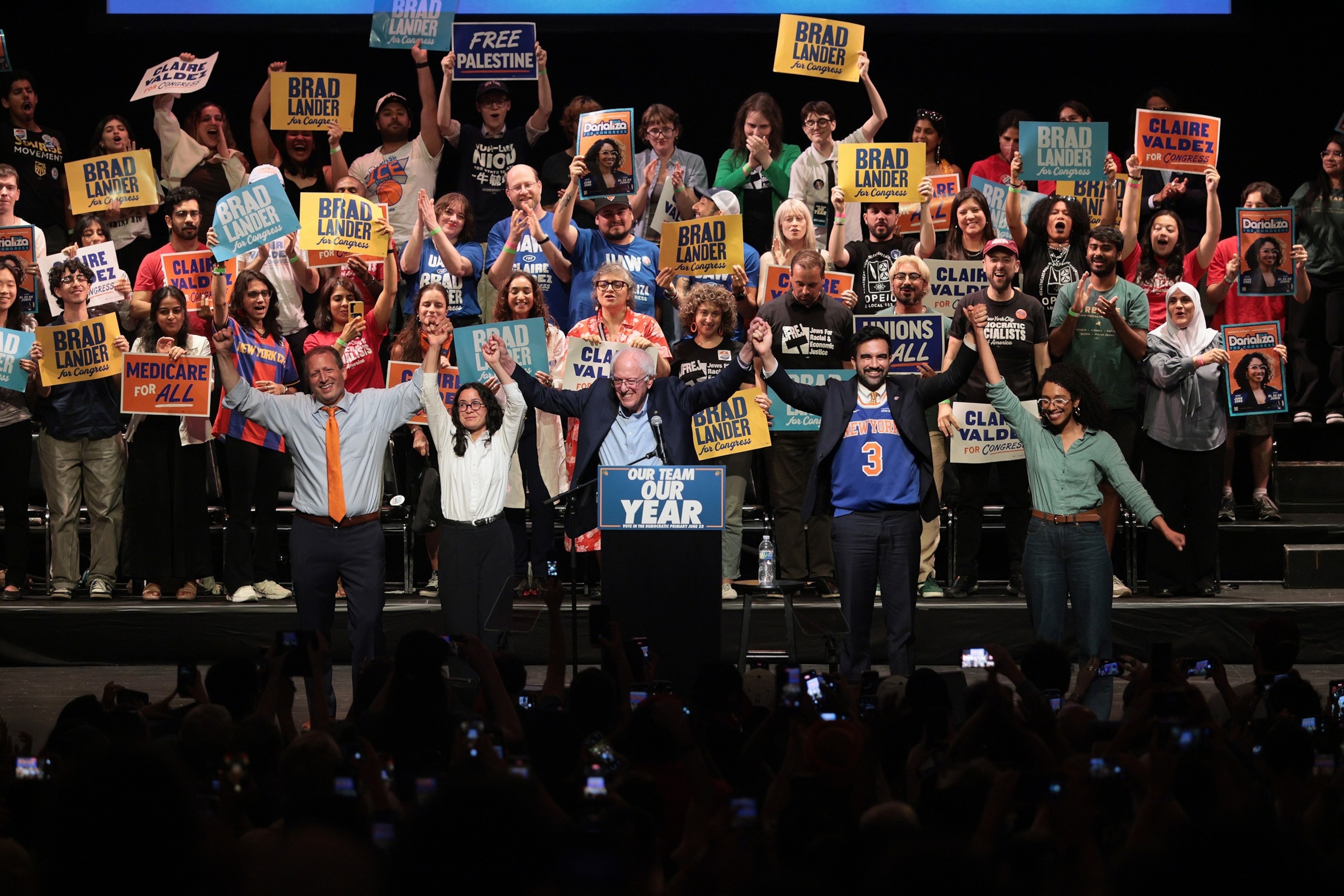 PHOTO: Bernie Sanders And Zohran Mamdani Join Local Candidates For Campaign Rally Ahead Of Primary Election In New York