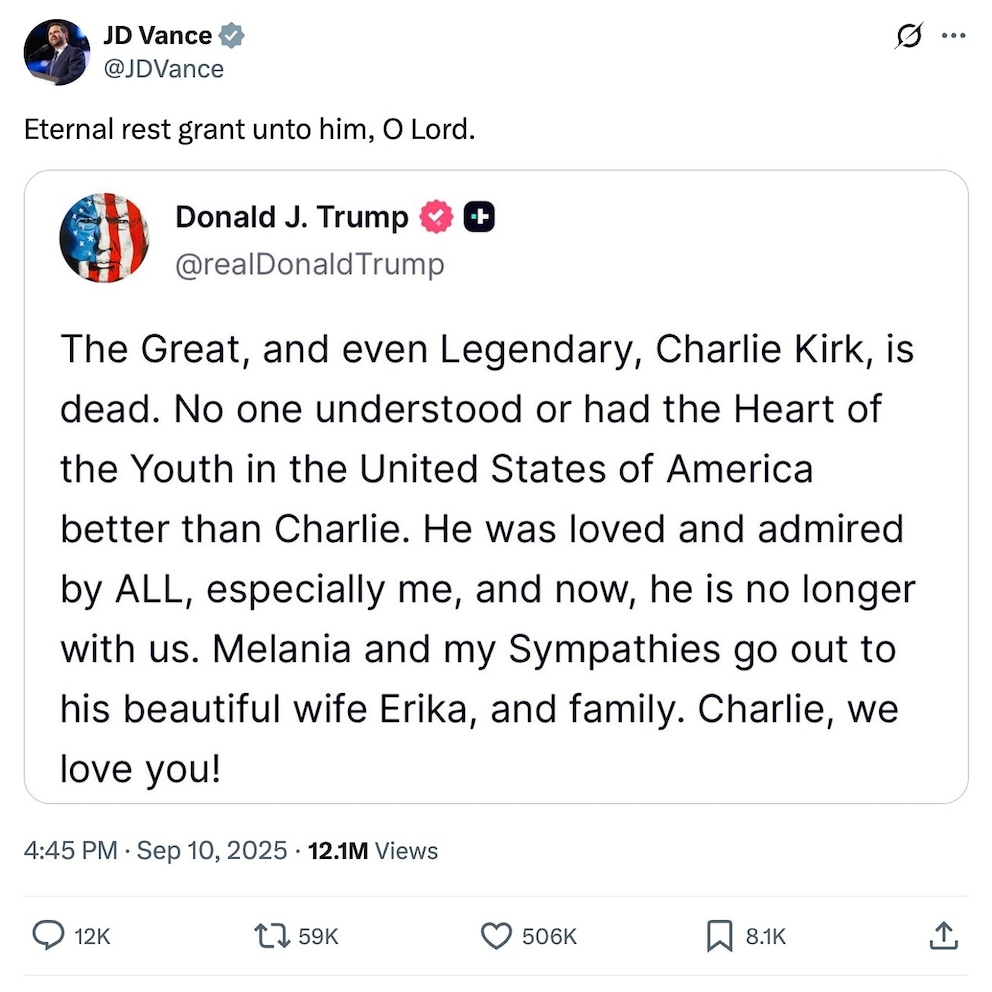 PHOTO: a post about Charlie Kirk by JD Vance