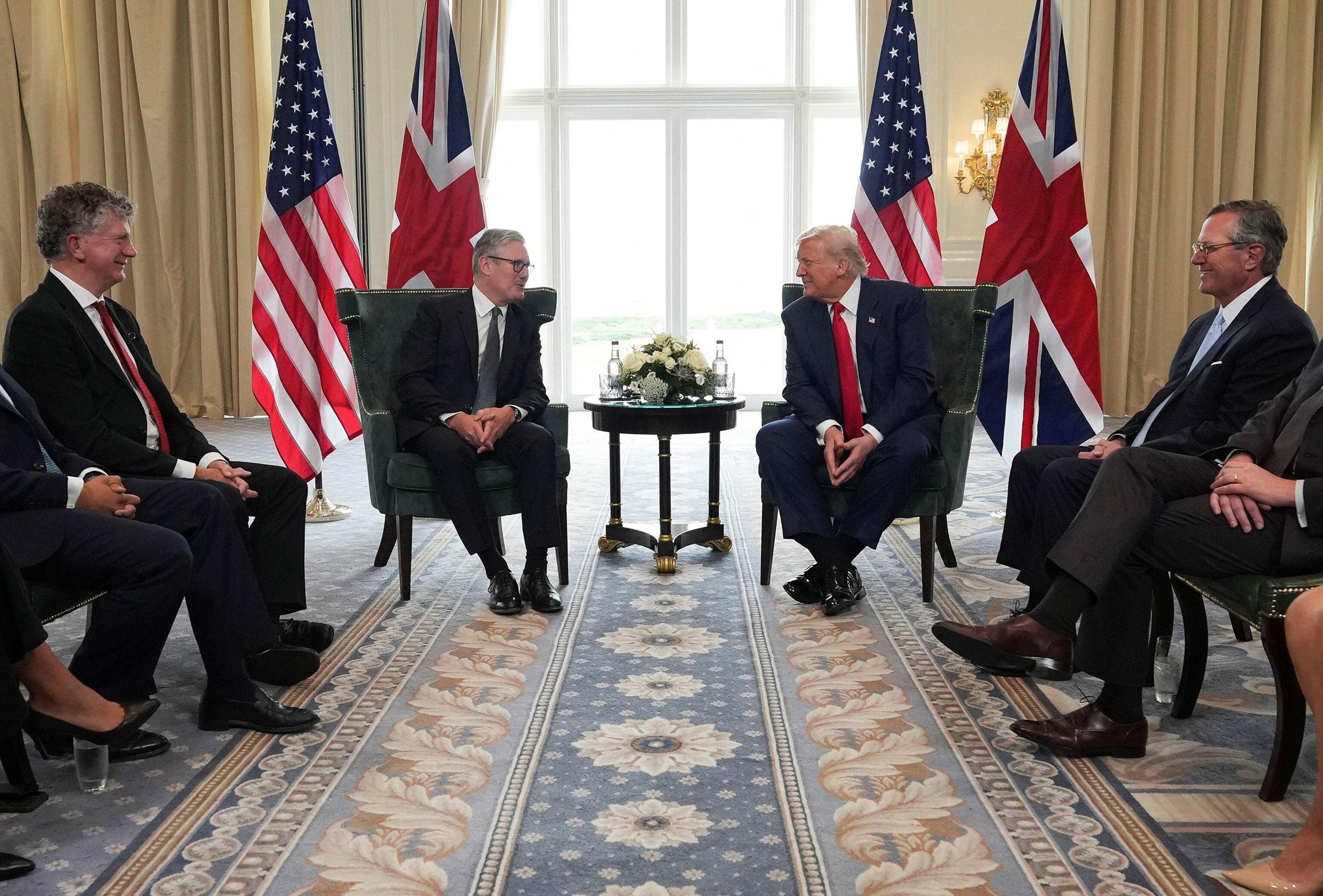 PHOTO: British Prime Minister Keir Starmer and President Donald Trump meet for bilateral talks at Trump Turnberry golf club, July 28, 2025 in Turnberry, Scotland. 