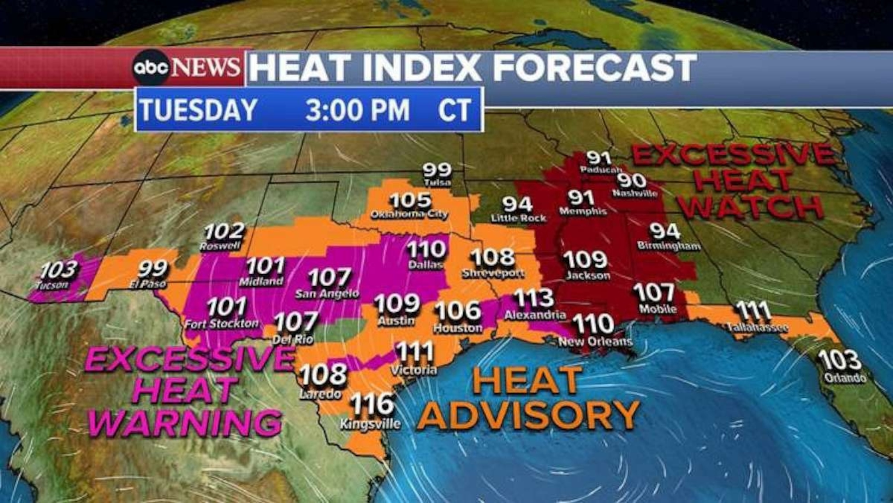 PHOTO: A number of U.S. cities like Houston, Austin, New Orleans and Orlando could see record high temperatures on June 27, 2023.