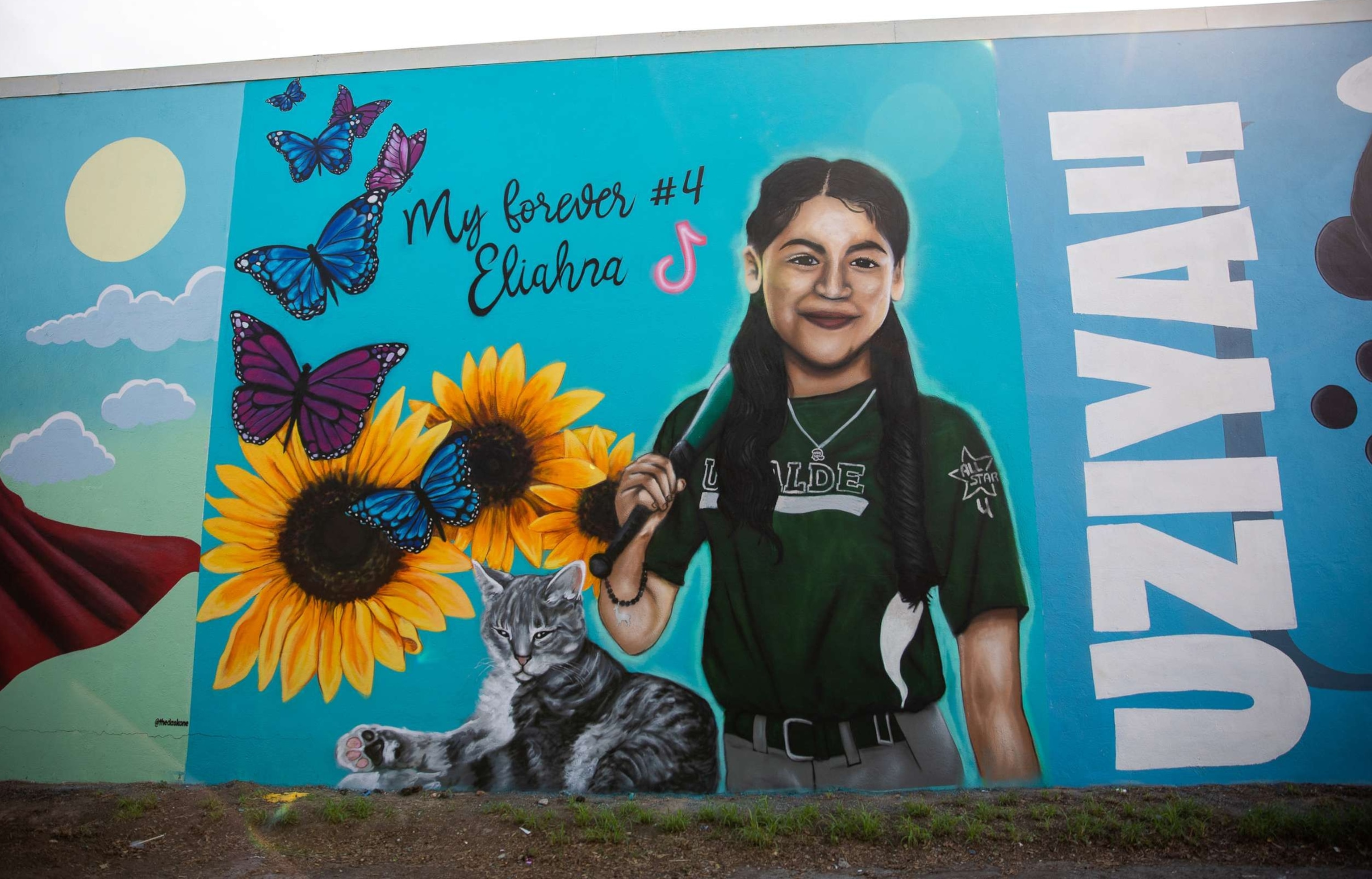 PHOTO: A mural in honor of Eliahna A. Torres covers the wall of a building in downtown Uvalde, Texas, Aug. 21, 2022.