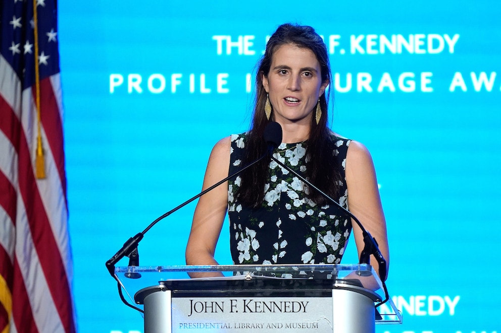 PHOTO: Tatiana Schlossberg addresses an audience during the John F. Kennedy Profile in Courage Award ceremony, at the John F. Kennedy Presidential Library and Museum in Boston,  Oct. 29, 2023.