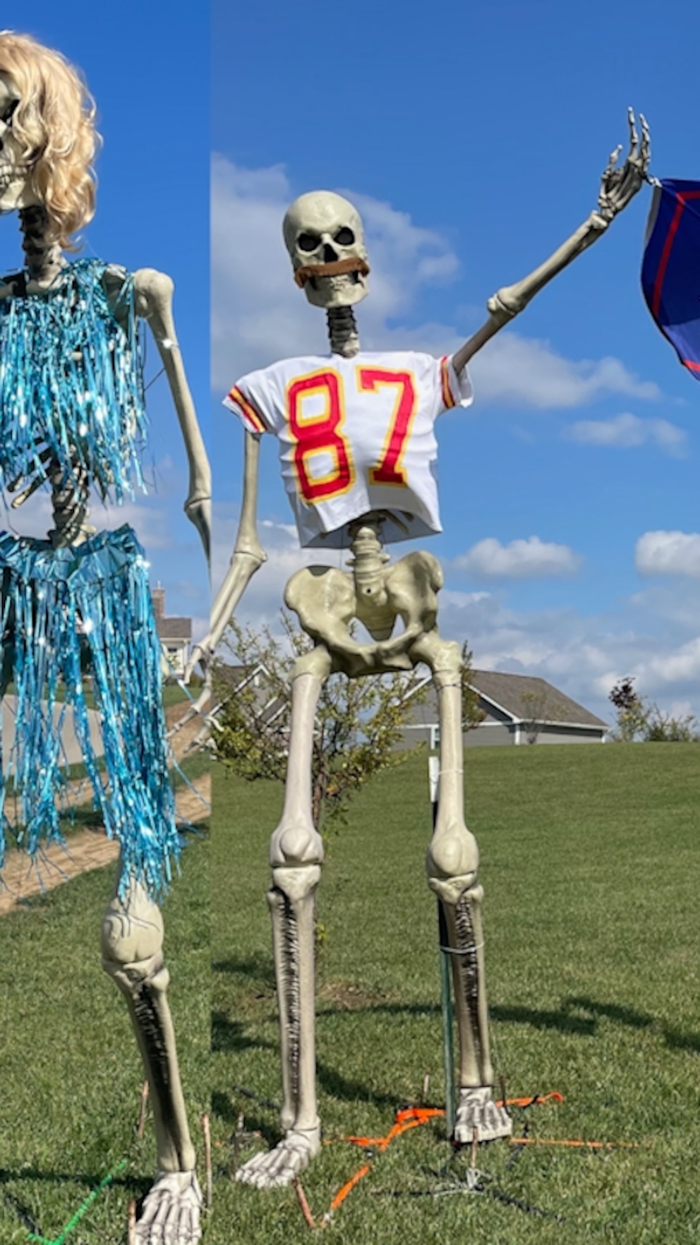 Video Giant Taylor Swift and Travis Kelce skeletons adorn Indiana yard