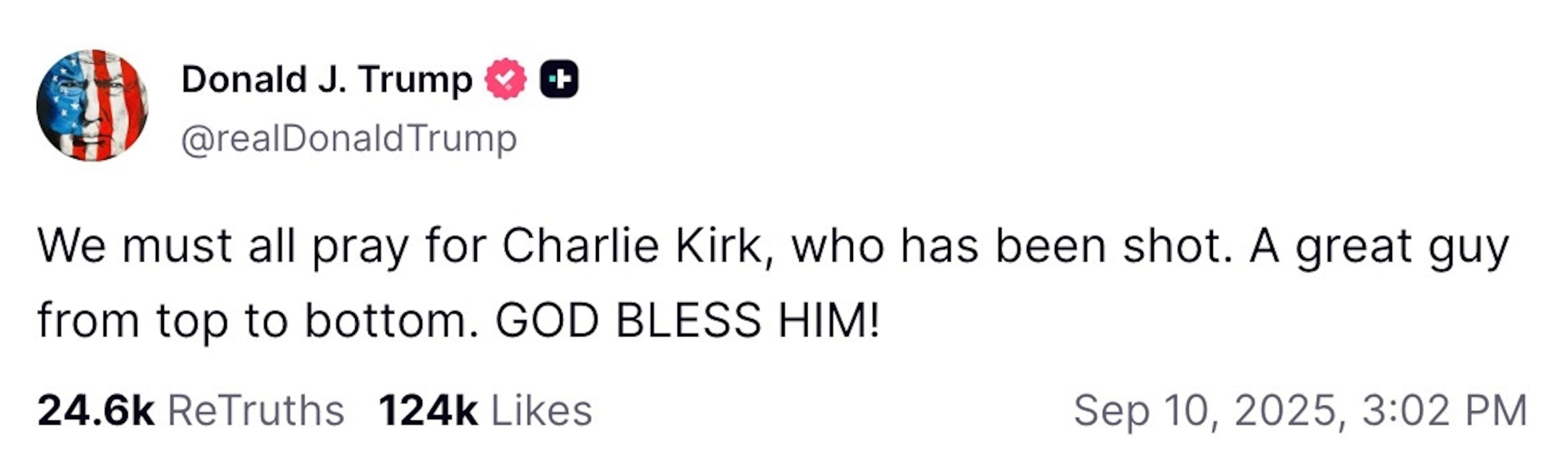 PHOTO: a post about Charlie Kirk by Donald Trump