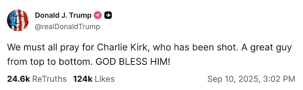 PHOTO: a post about Charlie Kirk by Donald Trump