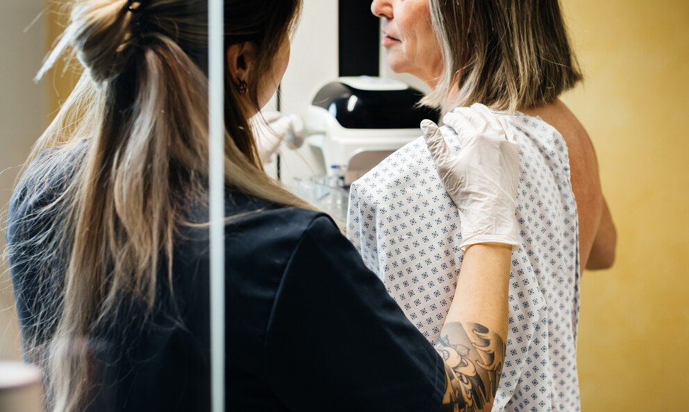 PHOTO: A nurse assists a patient during a mammogram in an undated stock photo. 