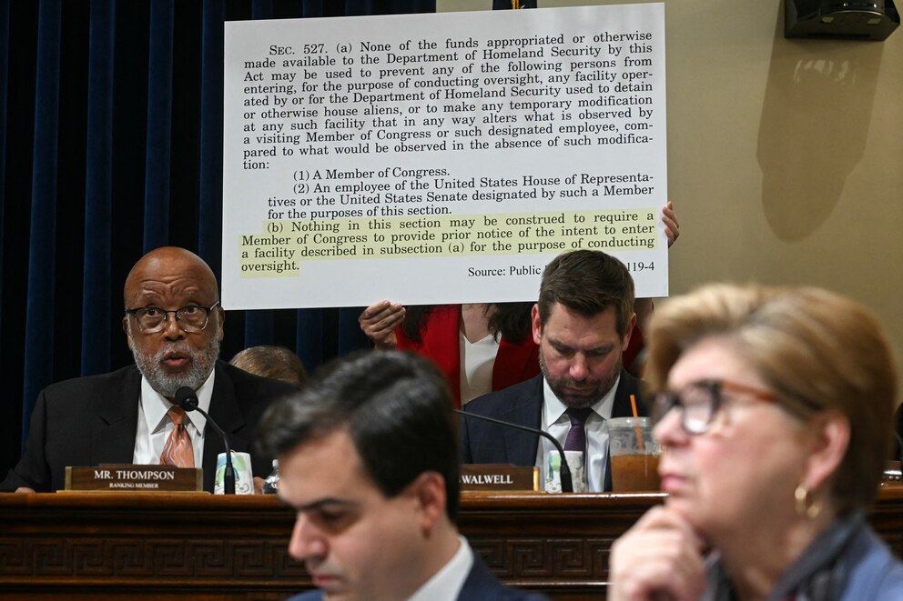 PHOTO: Rep. Bennie Thompson, Democrat from Mississippi, speaks during a hearing with testimony from Secretary of Homeland Security Kristi Noem on fiscal year 2026 budget requests, on Capitol Hill in Washington, D.C., May 14, 2025.        .